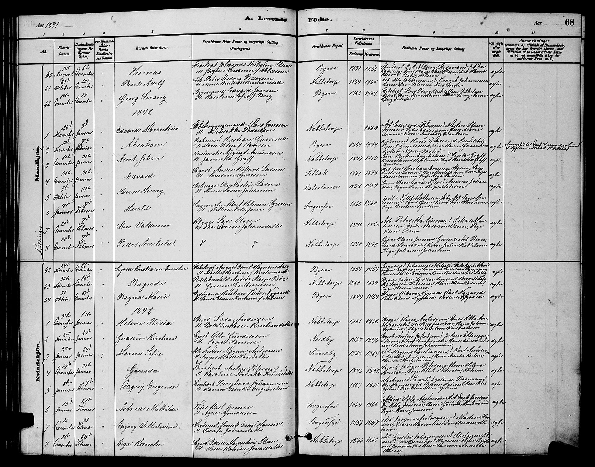 Østre Fredrikstad prestekontor Kirkebøker, SAO/A-10907/G/Ga/L0001: Parish register (copy) no. 1, 1880-1899, p. 68
