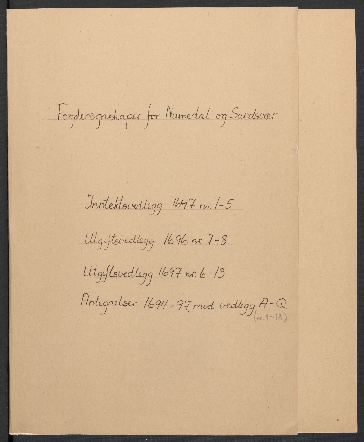 Rentekammeret inntil 1814, Reviderte regnskaper, Fogderegnskap, RA/EA-4092/R24/L1576: Fogderegnskap Numedal og Sandsvær, 1696-1697, p. 176