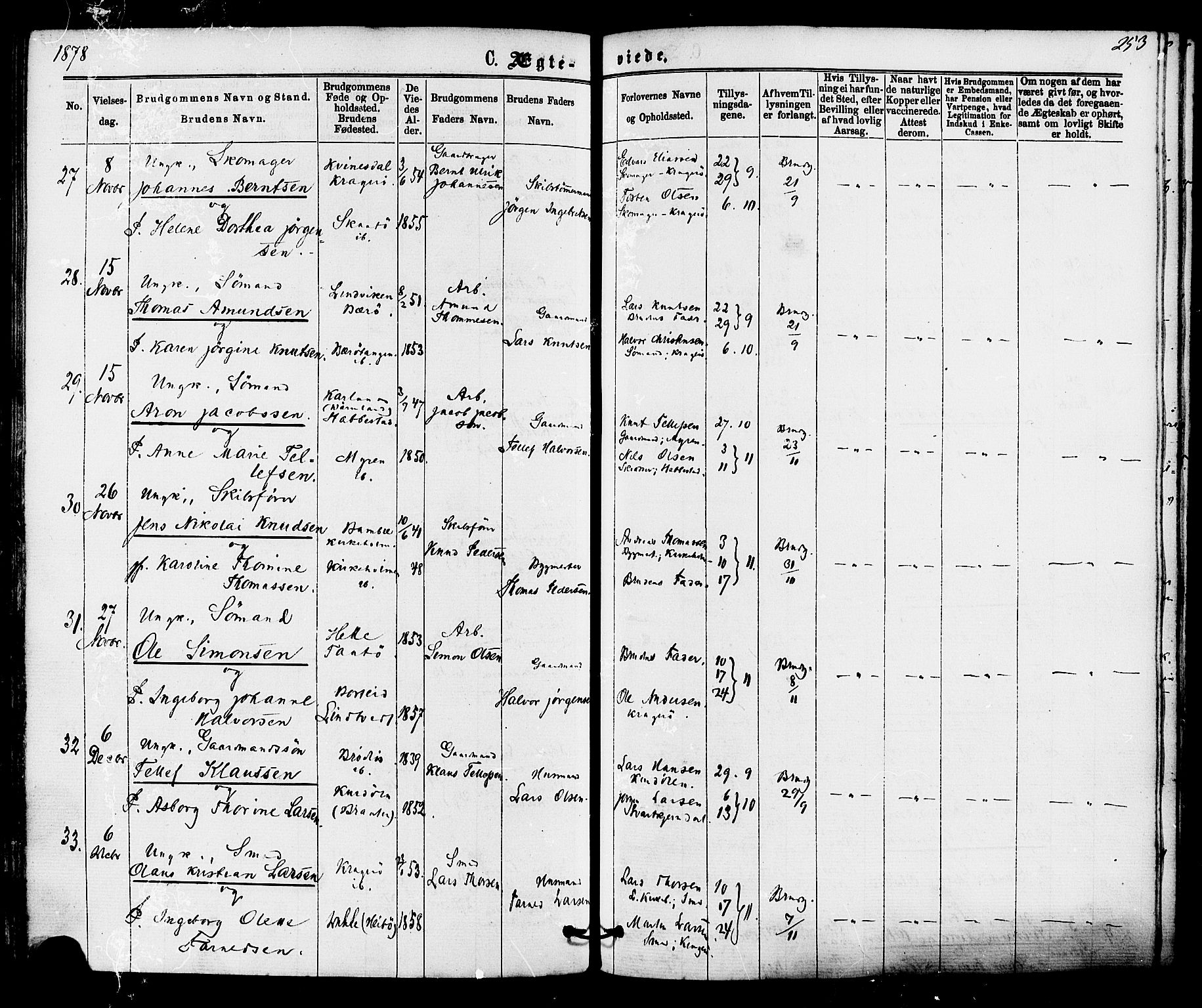 Skåtøy kirkebøker, SAKO/A-304/F/Fa/L0001: Parish register (official) no. I 1, 1874-1883, p. 253