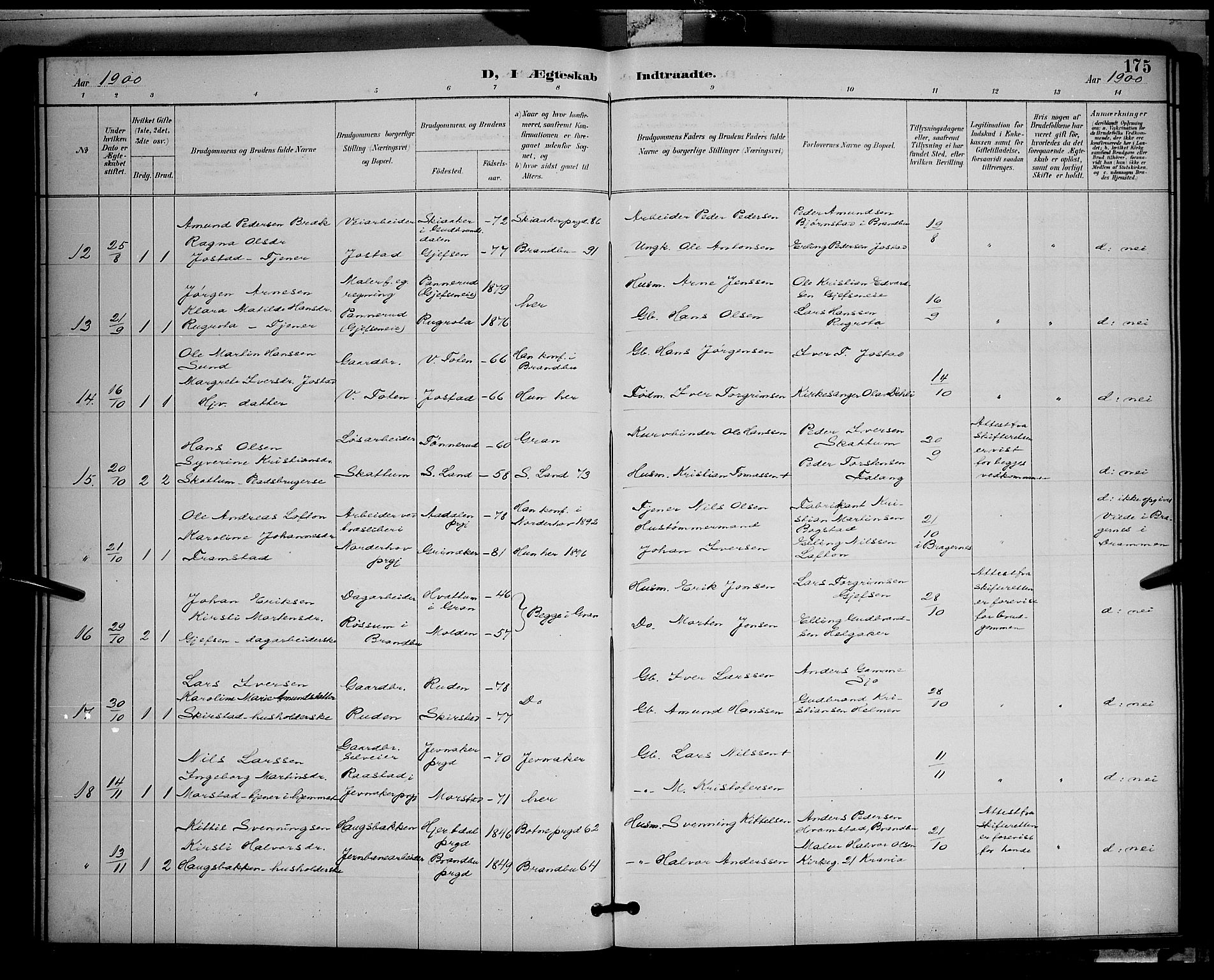 Gran prestekontor, AV/SAH-PREST-112/H/Ha/Hab/L0005: Parish register (copy) no. 5, 1892-1900, p. 175