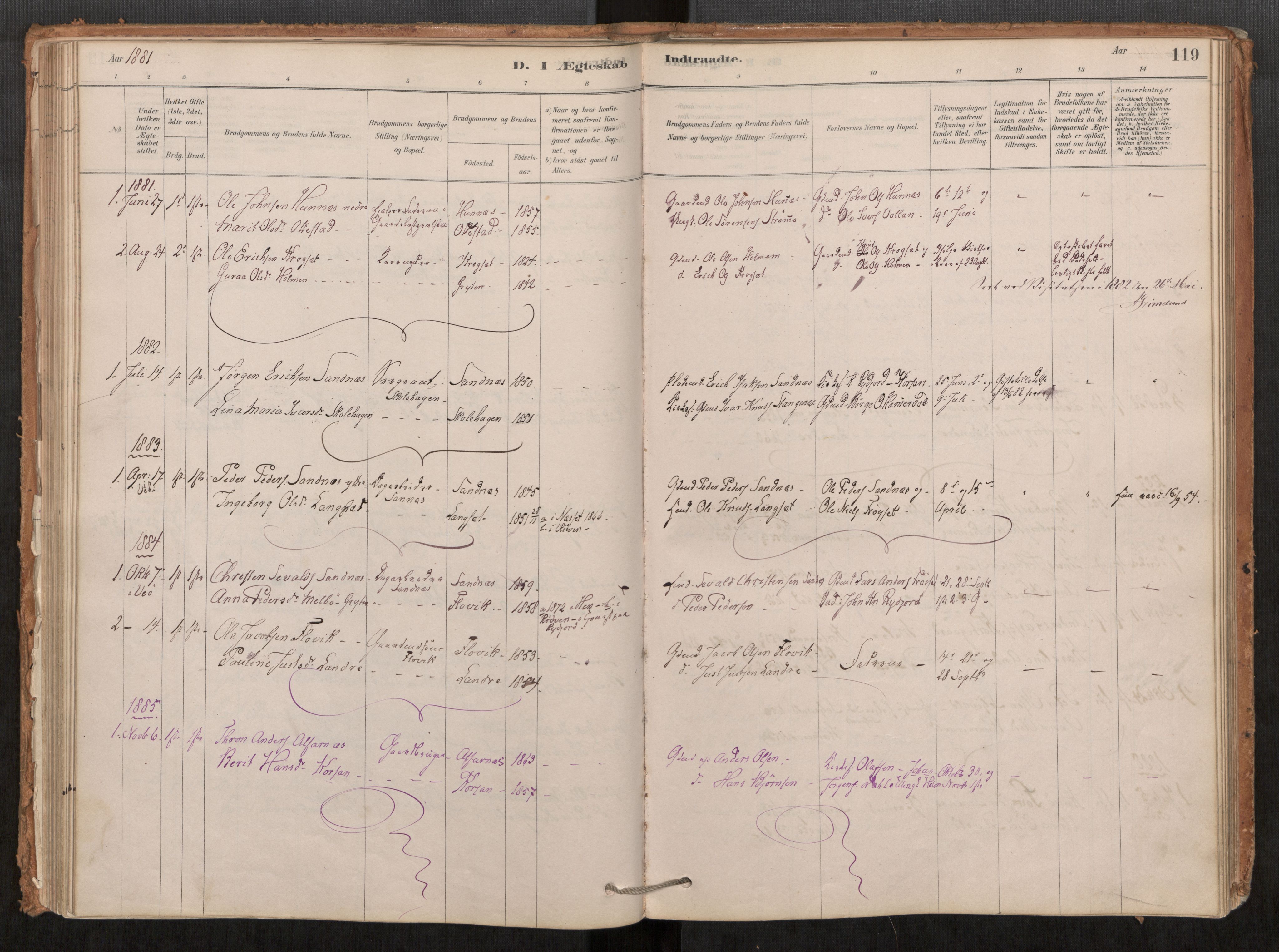 Ministerialprotokoller, klokkerbøker og fødselsregistre - Møre og Romsdal, SAT/A-1454/548/L0615: Parish register (official) no. 548A02, 1878-1906, p. 119