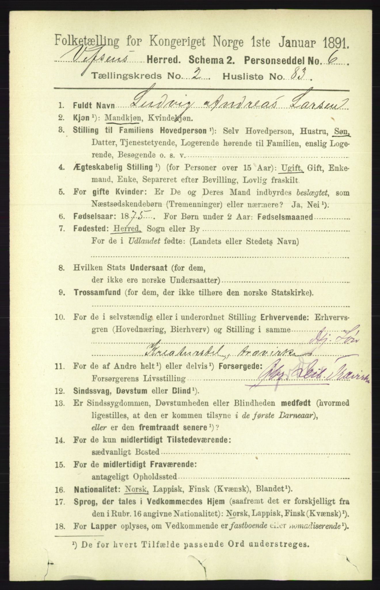 RA, 1891 census for 1824 Vefsn, 1891, p. 1224