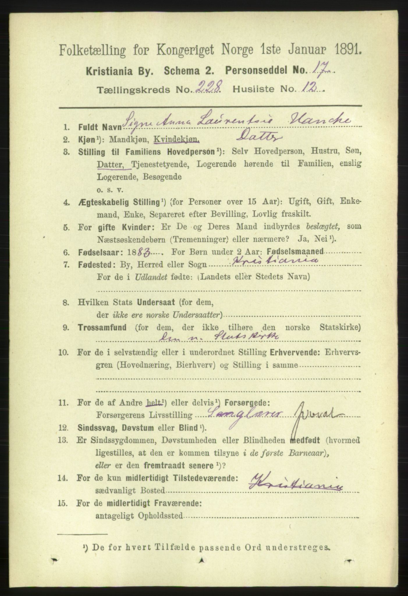 RA, 1891 census for 0301 Kristiania, 1891, p. 139733