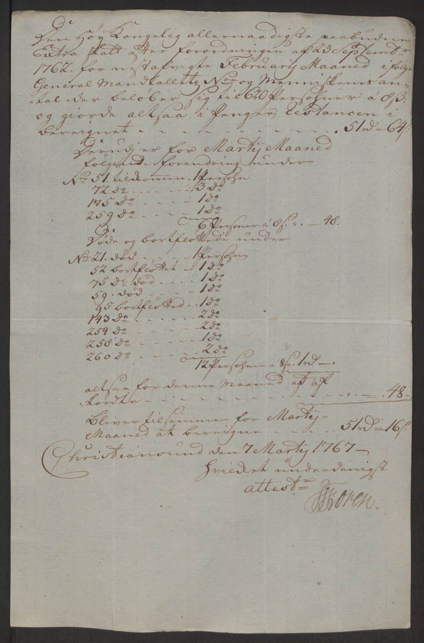 Rentekammeret inntil 1814, Reviderte regnskaper, Byregnskaper, AV/RA-EA-4066/R/Rr/L0495/0004: [R1] Kontribusjonsregnskap / Ekstraskatt, 1762-1772, p. 154