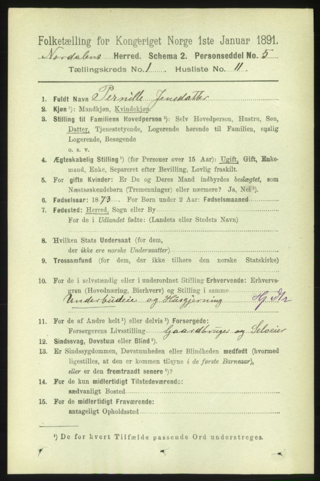 RA, 1891 census for 1524 Norddal, 1891, p. 136