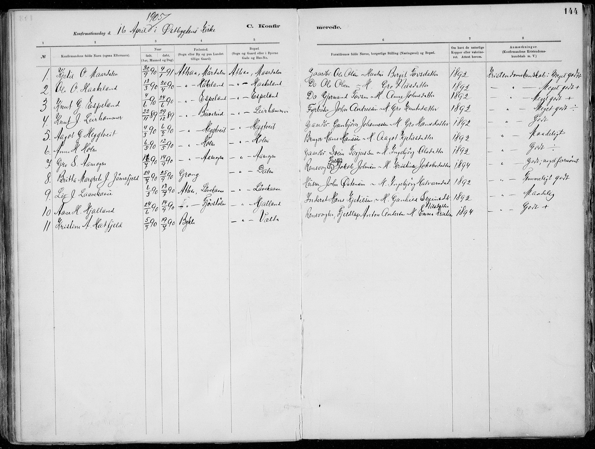 Tinn kirkebøker, AV/SAKO-A-308/F/Fa/L0007: Parish register (official) no. I 7, 1878-1922, p. 144