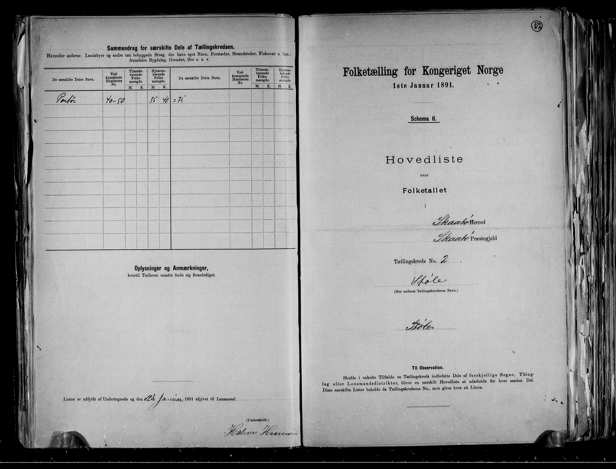 RA, 1891 census for 0815 Skåtøy, 1891, p. 6