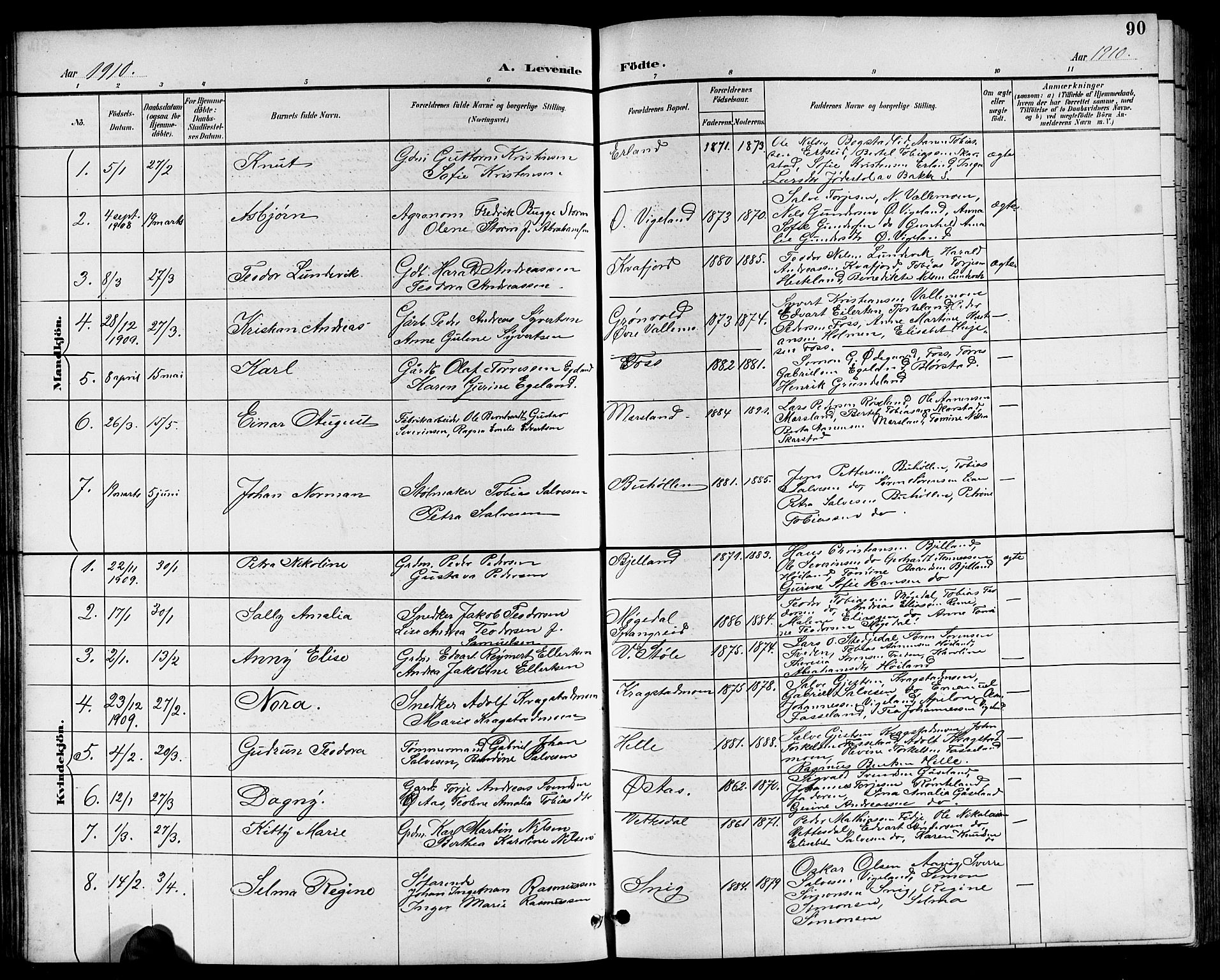 Sør-Audnedal sokneprestkontor, AV/SAK-1111-0039/F/Fb/Fbb/L0006: Parish register (copy) no. B 6, 1893-1915, p. 90