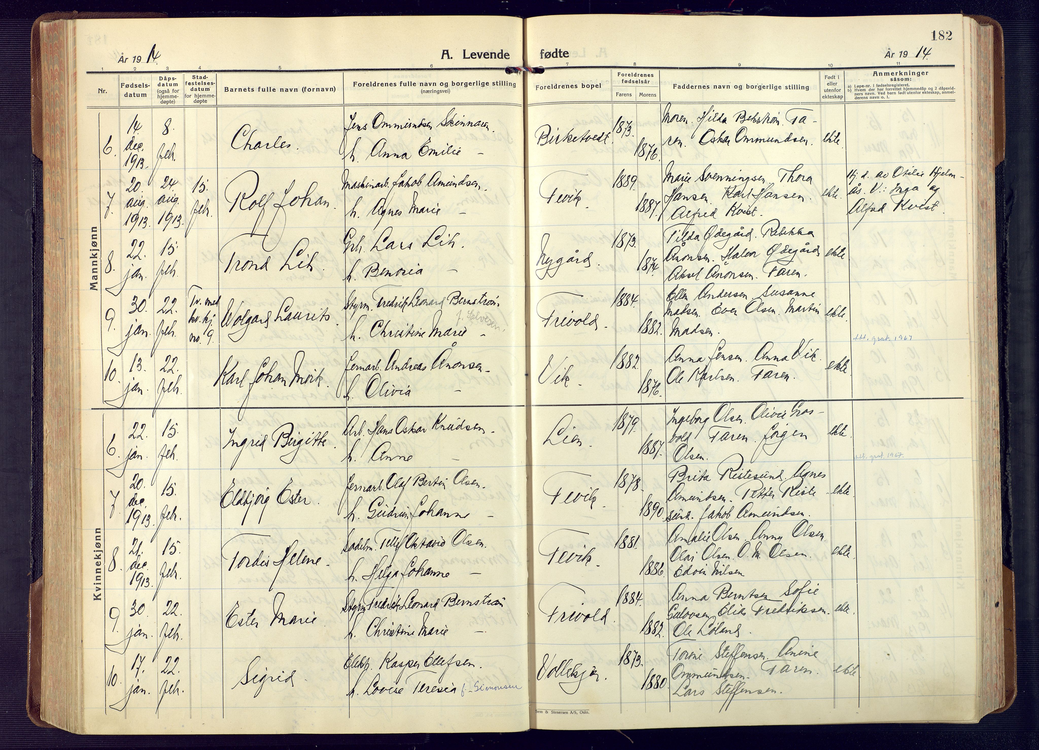 Fjære sokneprestkontor, AV/SAK-1111-0011/F/Fa/L0004: Parish register (official) no. A 4, 1902-1925, p. 182