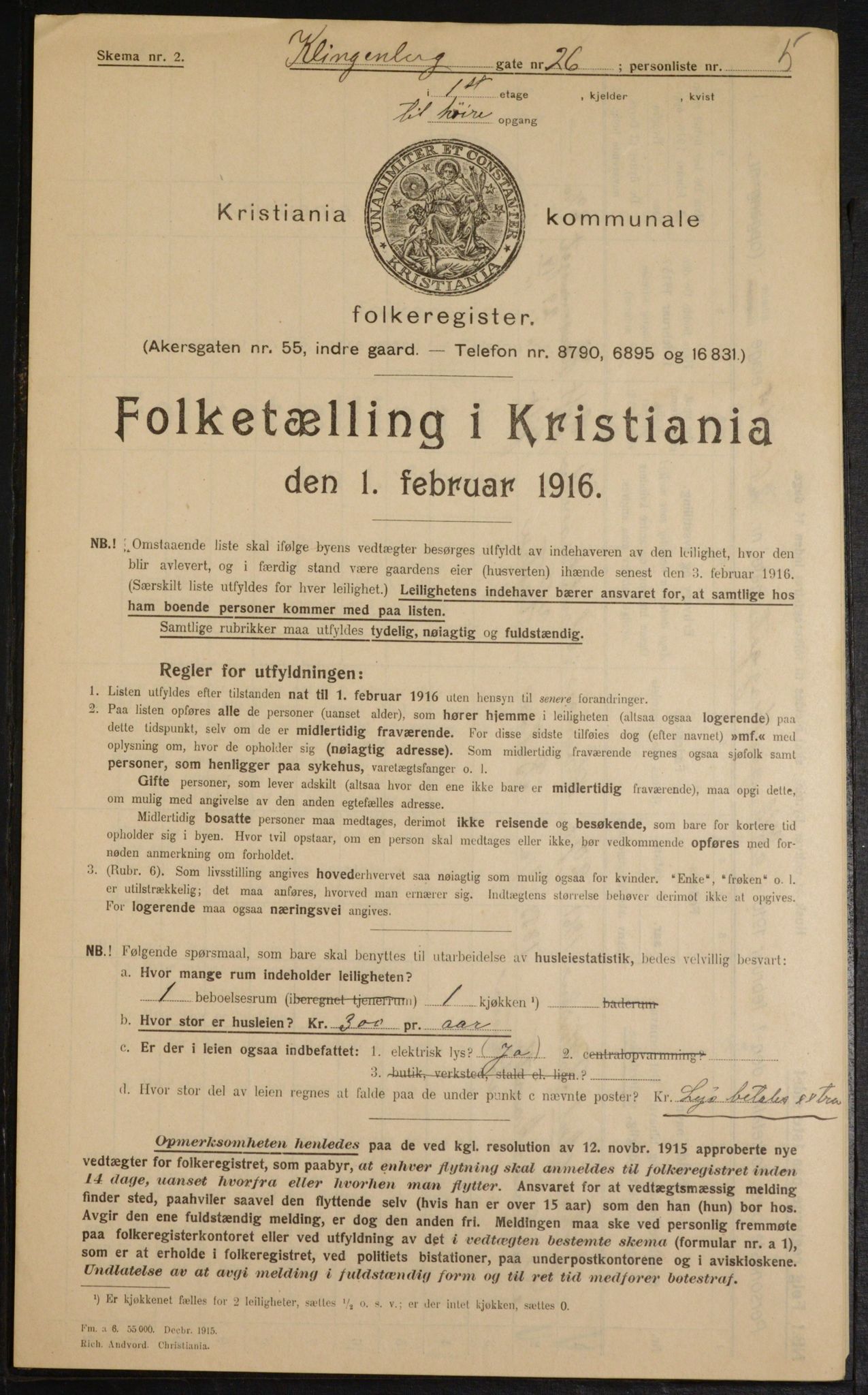 OBA, Municipal Census 1916 for Kristiania, 1916, p. 53182