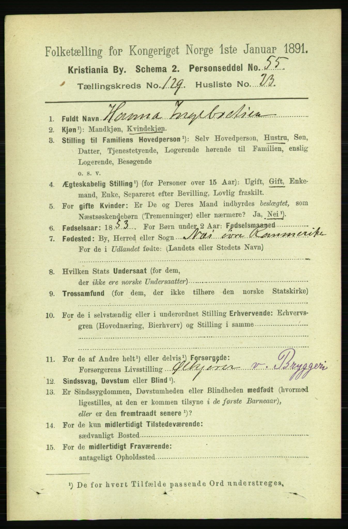 RA, 1891 census for 0301 Kristiania, 1891, p. 69949