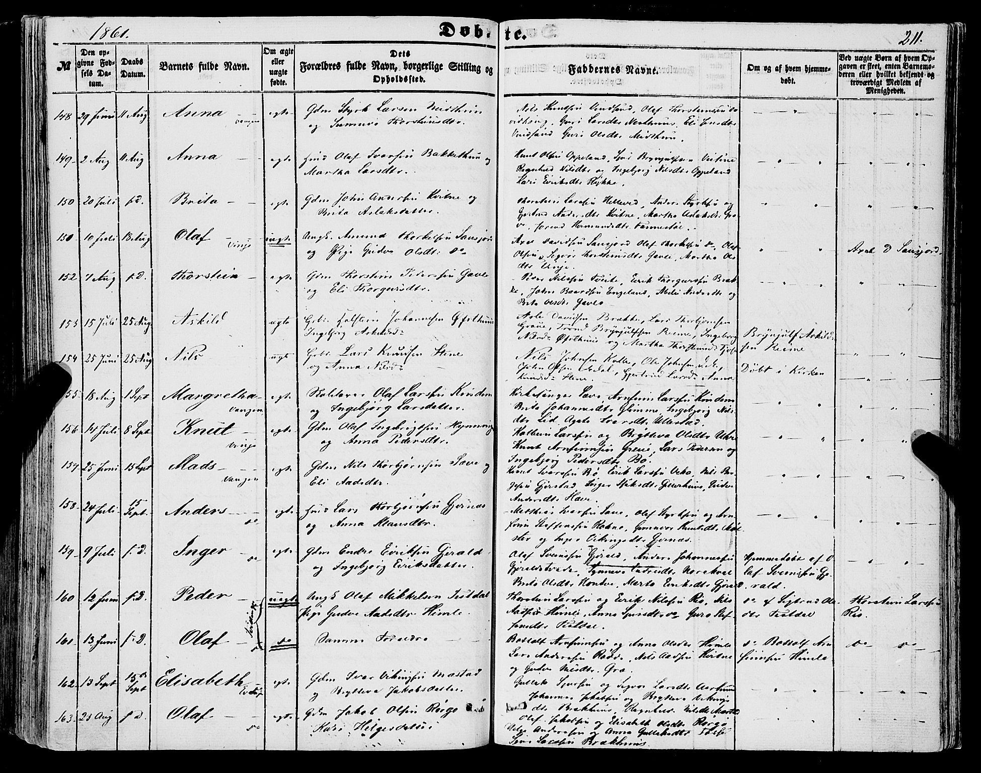 Voss sokneprestembete, SAB/A-79001/H/Haa: Parish register (official) no. A 16, 1849-1863, p. 211