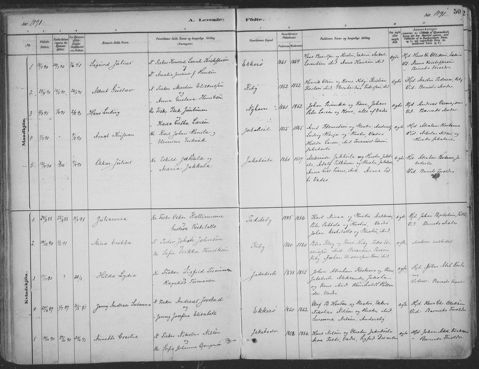 Vadsø sokneprestkontor, SATØ/S-1325/H/Ha/L0009kirke: Parish register (official) no. 9, 1881-1917, p. 50