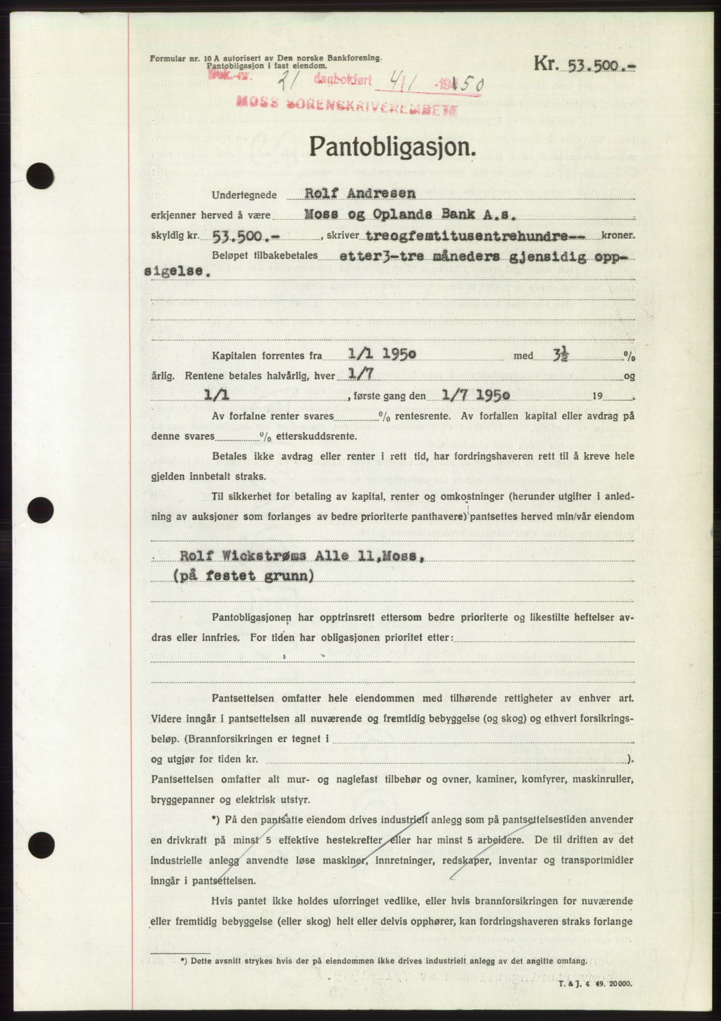 Moss sorenskriveri, SAO/A-10168: Mortgage book no. B23, 1949-1950, Diary no: : 21/1950