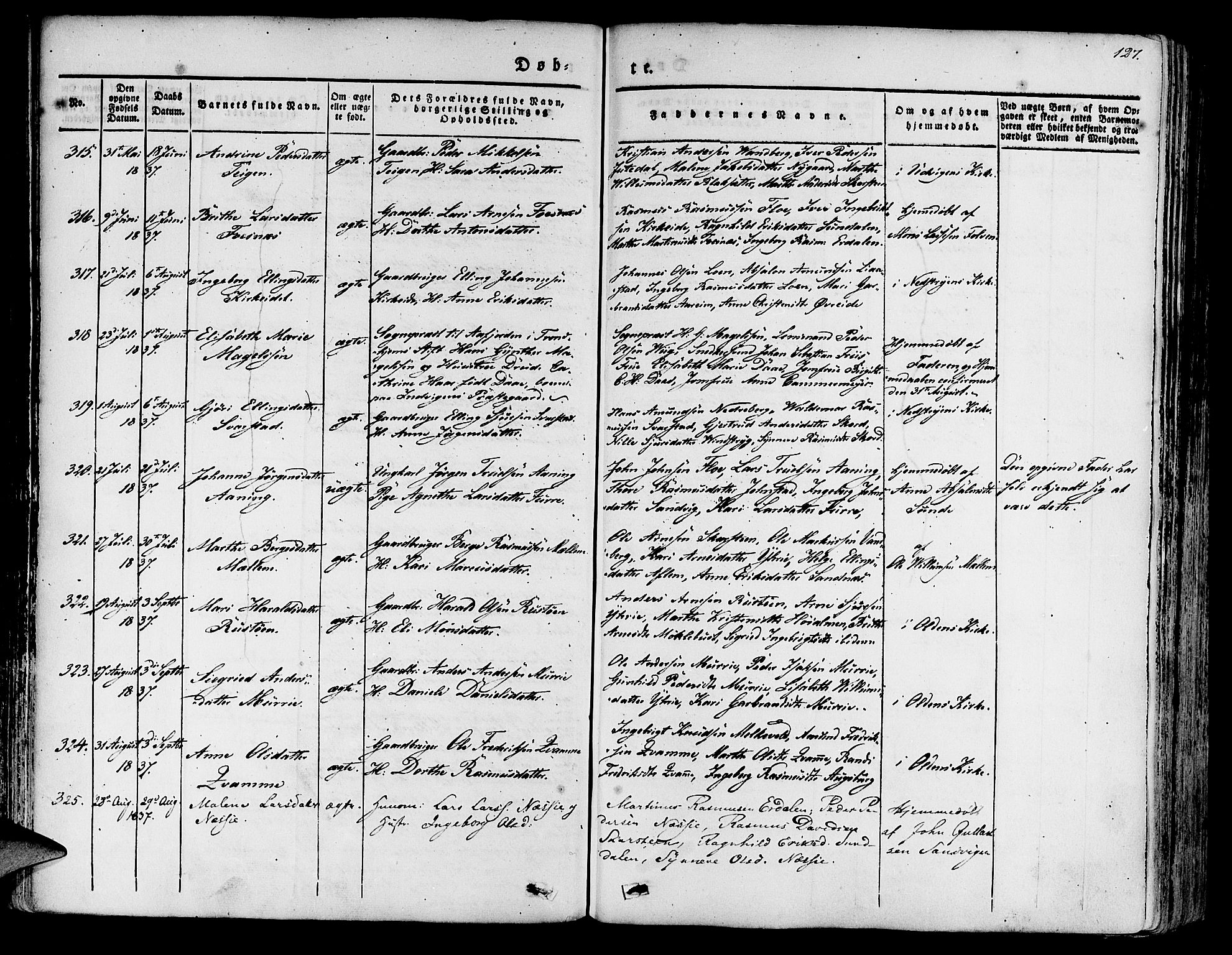 Innvik sokneprestembete, AV/SAB-A-80501: Parish register (official) no. A 4I, 1831-1846, p. 127