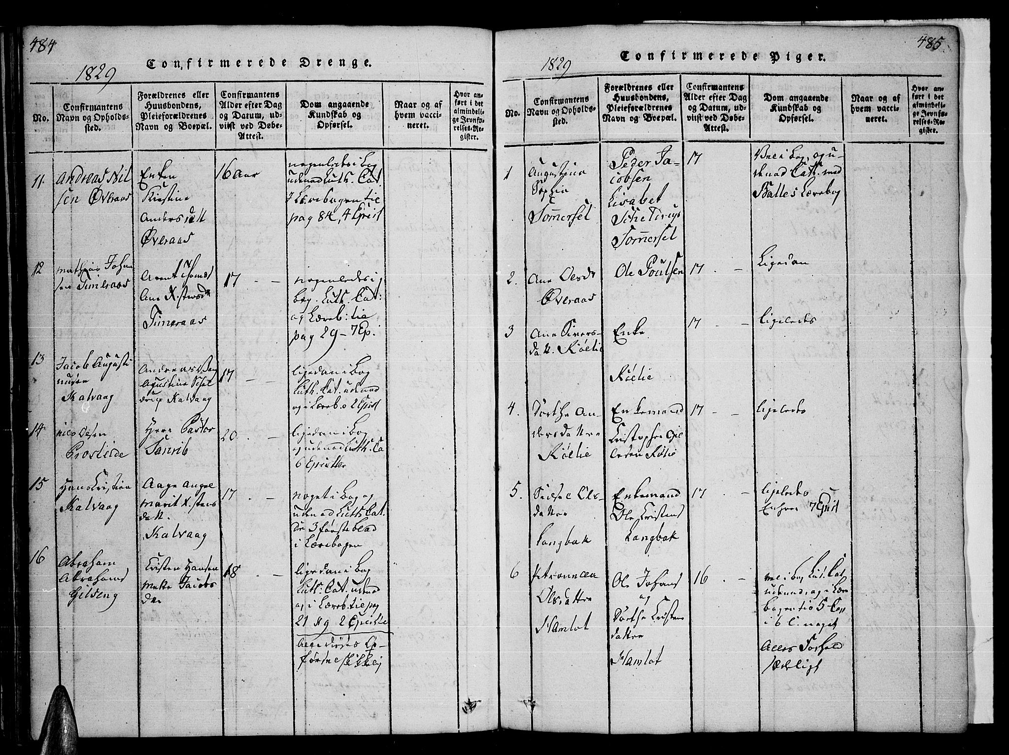 Ministerialprotokoller, klokkerbøker og fødselsregistre - Nordland, AV/SAT-A-1459/859/L0855: Parish register (copy) no. 859C01, 1821-1839, p. 484-485