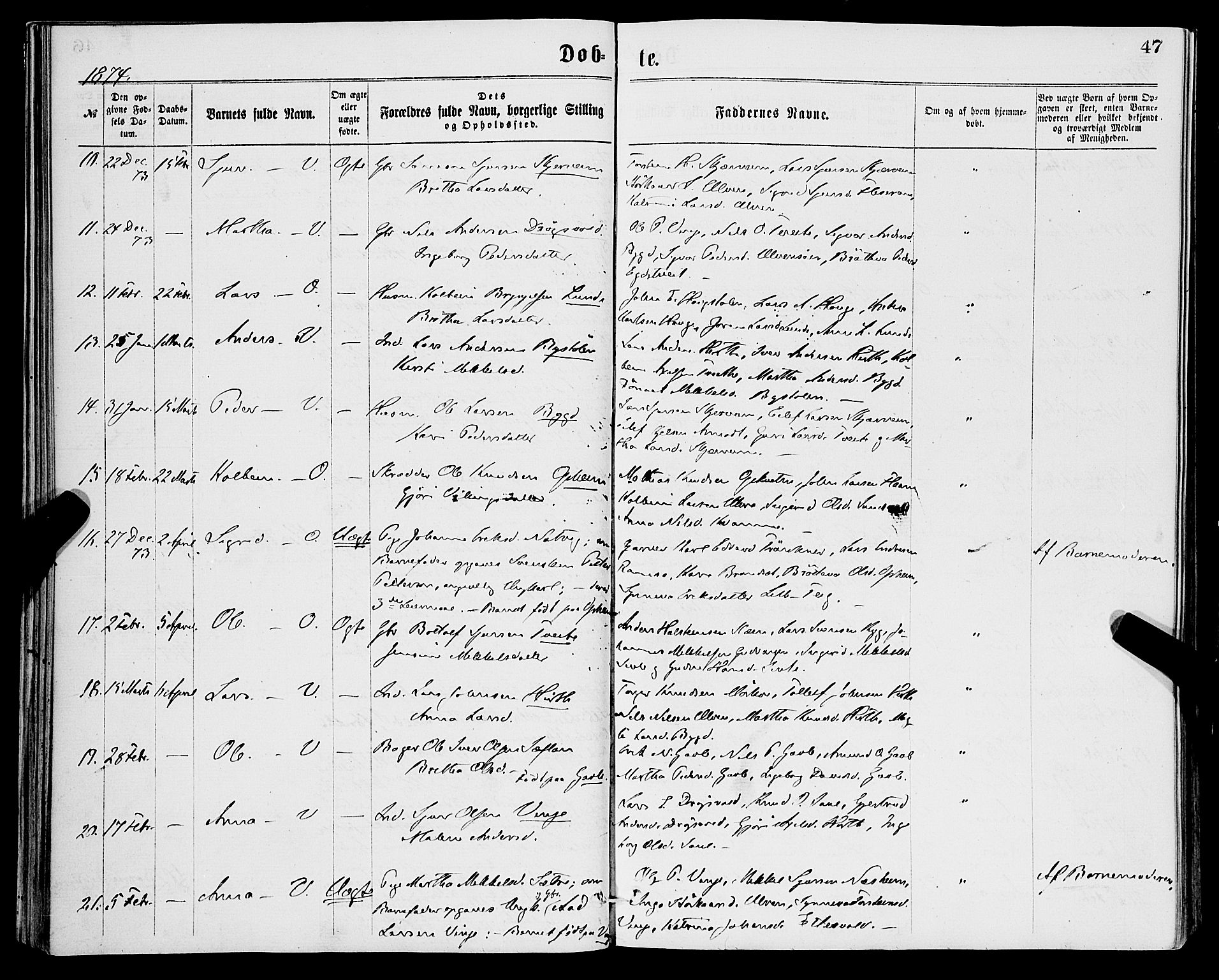 Vossestrand Sokneprestembete, AV/SAB-A-79101/H/Haa: Parish register (official) no. A 1, 1866-1877, p. 47