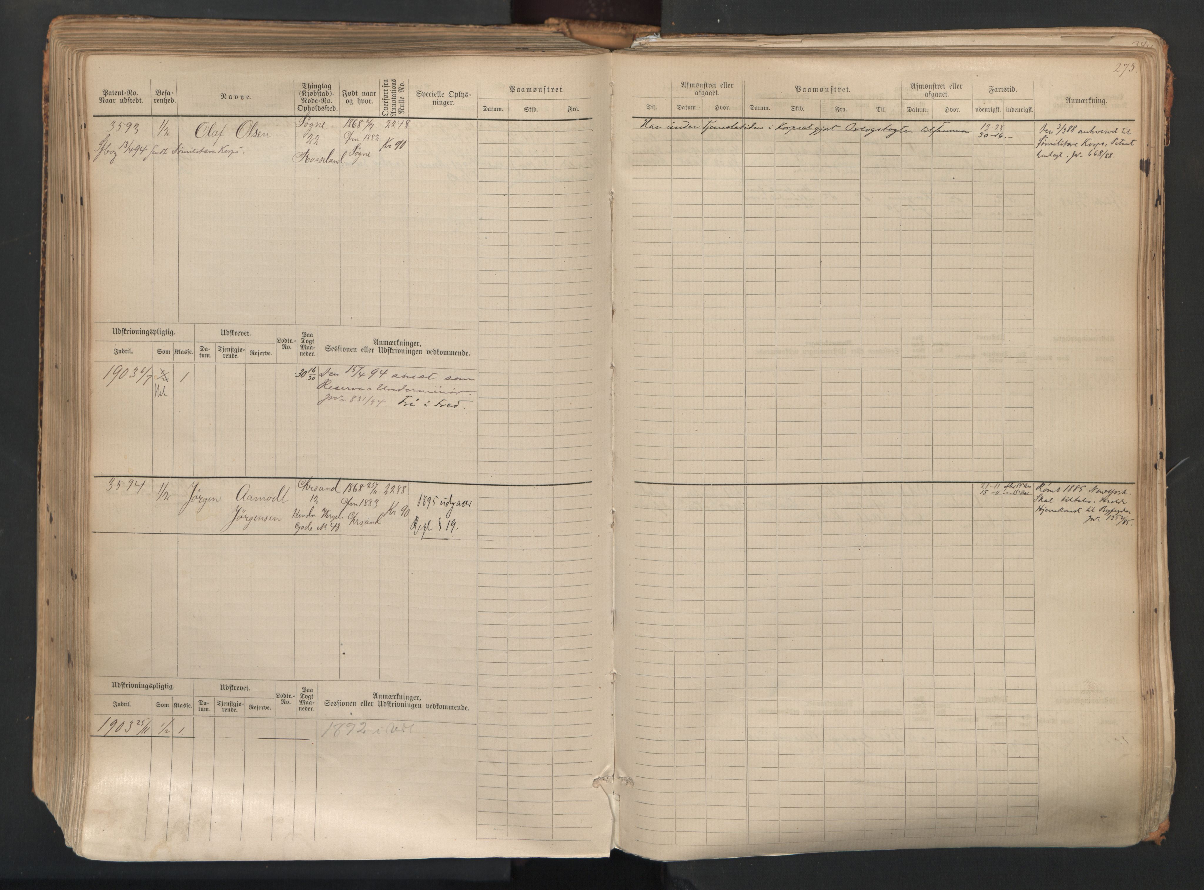 Kristiansand mønstringskrets, AV/SAK-2031-0015/F/Fb/L0007: Hovedrulle nr 3049-3810, I-14, 1883-1940, p. 280