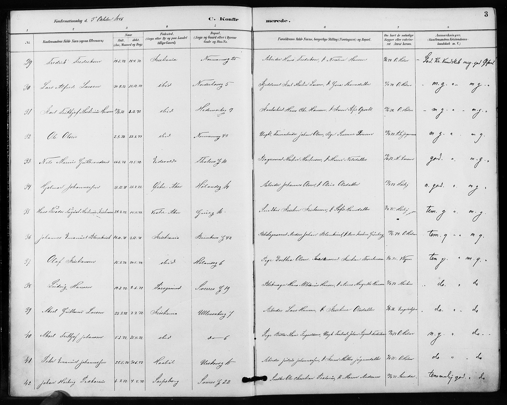 Kampen prestekontor Kirkebøker, SAO/A-10853/F/Fa/L0004: Parish register (official) no. I 4, 1885-1892, p. 3