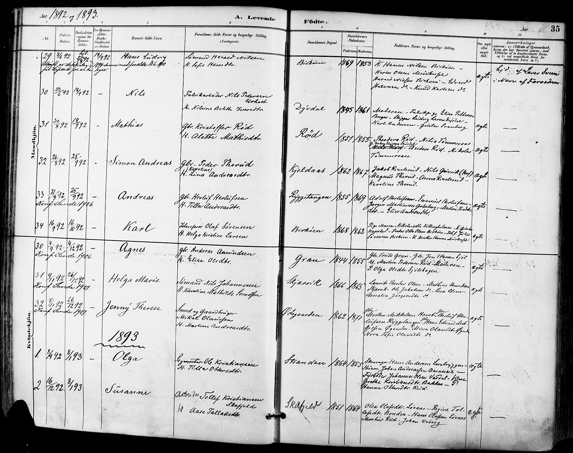 Sande Kirkebøker, AV/SAKO-A-53/F/Fa/L0007: Parish register (official) no. 7, 1888-1903, p. 35