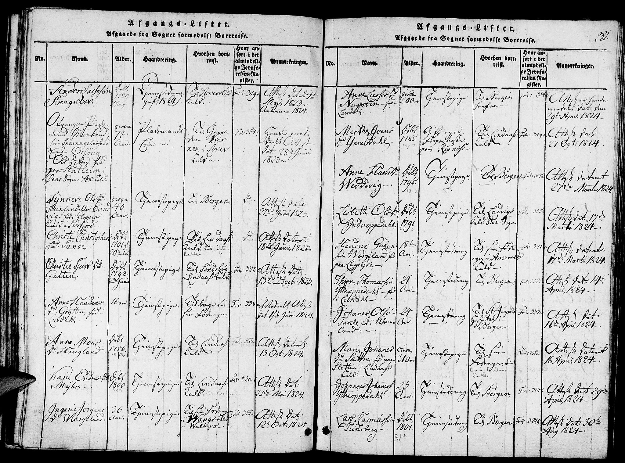 Gulen sokneprestembete, AV/SAB-A-80201/H/Haa/Haaa/L0018: Parish register (official) no. A 18, 1816-1825, p. 281