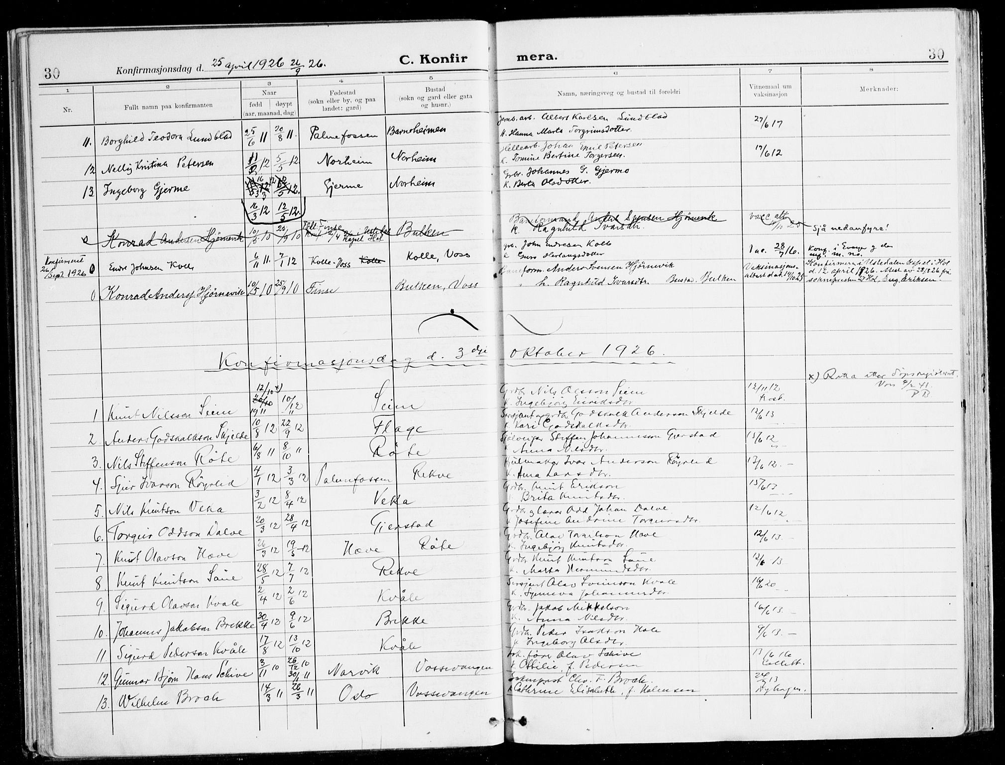 Voss sokneprestembete, AV/SAB-A-79001/H/Haa: Parish register (official) no. B 3, 1922-1942, p. 30