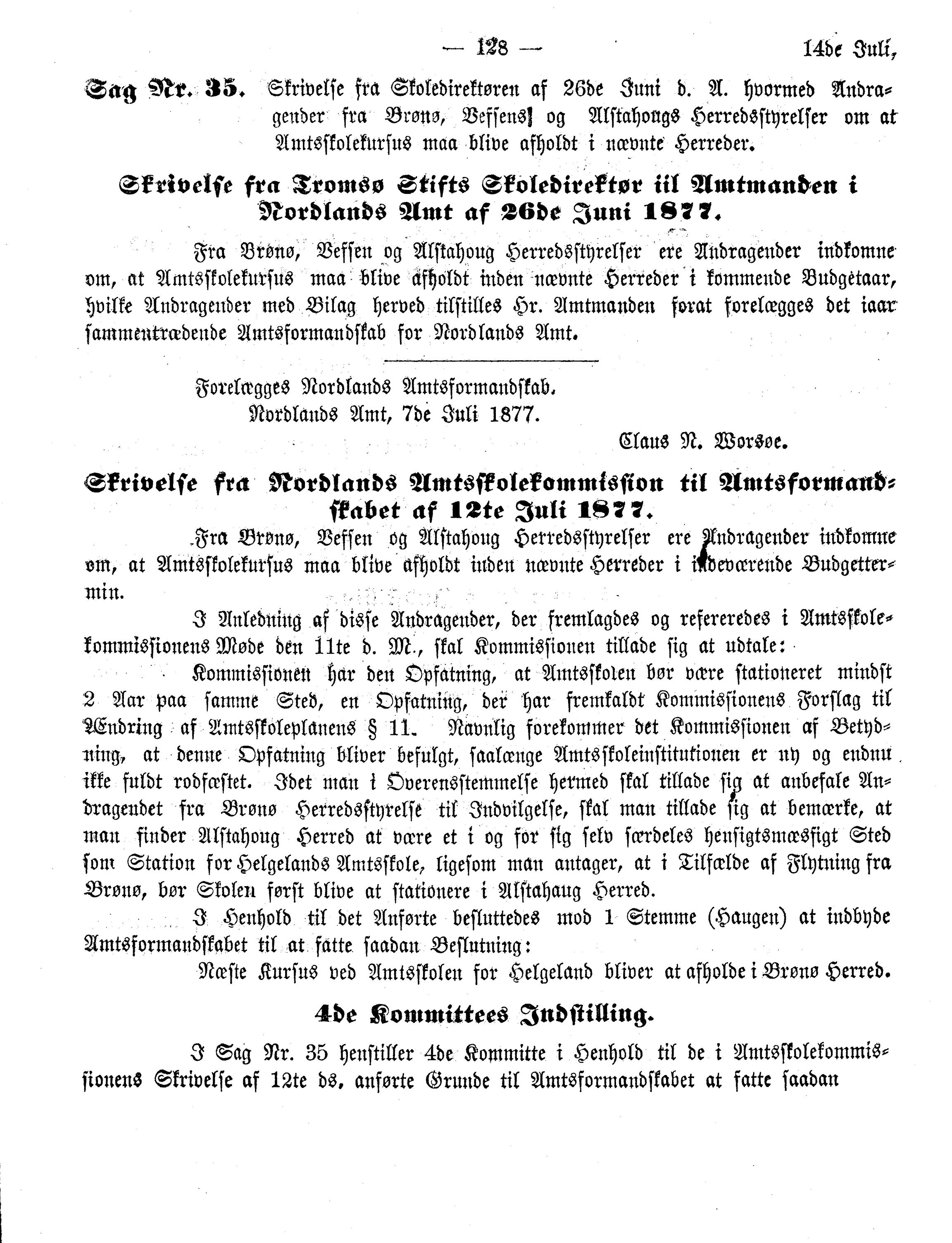 Nordland Fylkeskommune. Fylkestinget, AIN/NFK-17/176/A/Ac/L0011: Fylkestingsforhandlinger 1877, 1877