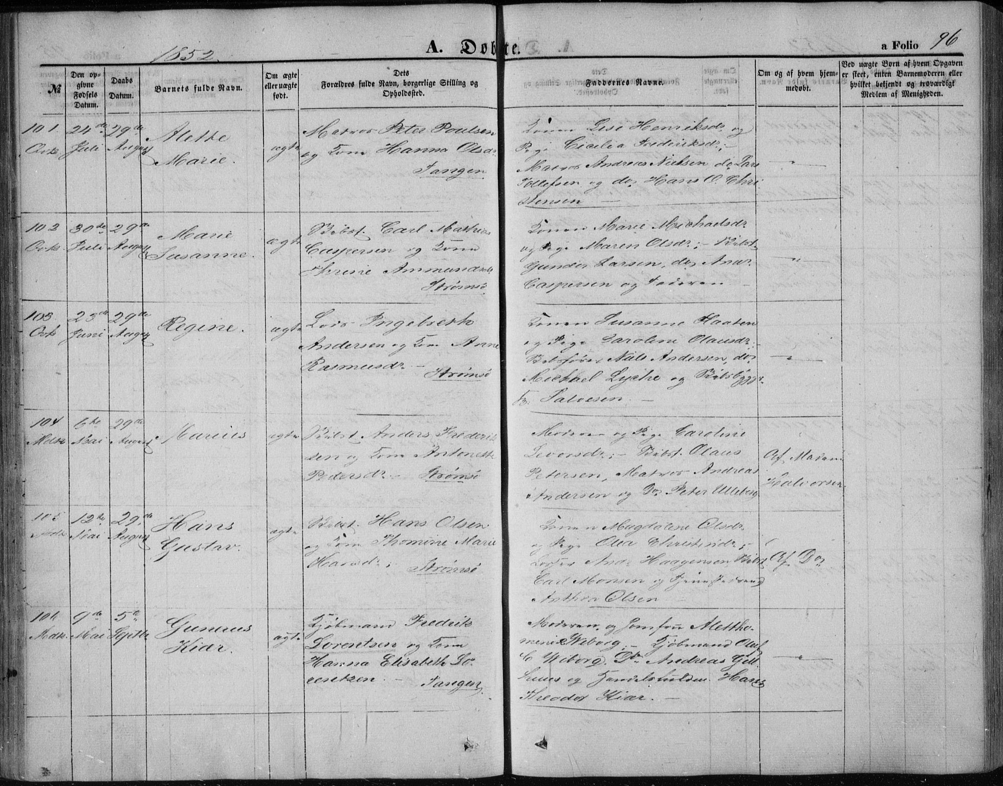 Strømsø kirkebøker, SAKO/A-246/F/Fa/L0014: Parish register (official) no. I 14, 1848-1858, p. 96