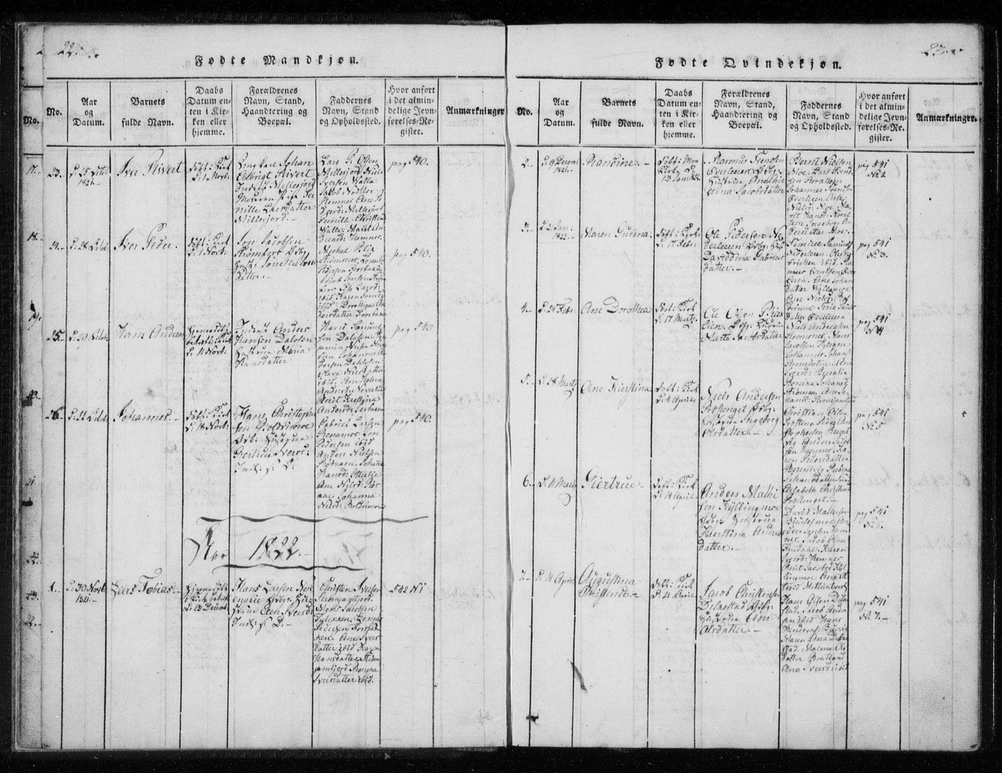Ministerialprotokoller, klokkerbøker og fødselsregistre - Nordland, SAT/A-1459/825/L0353: Parish register (official) no. 825A07, 1820-1826, p. 22-23
