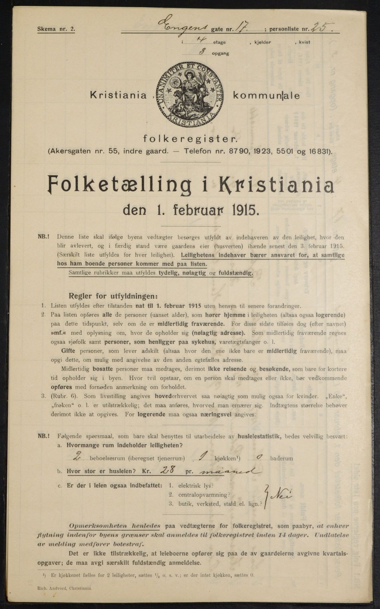 OBA, Municipal Census 1915 for Kristiania, 1915, p. 21498