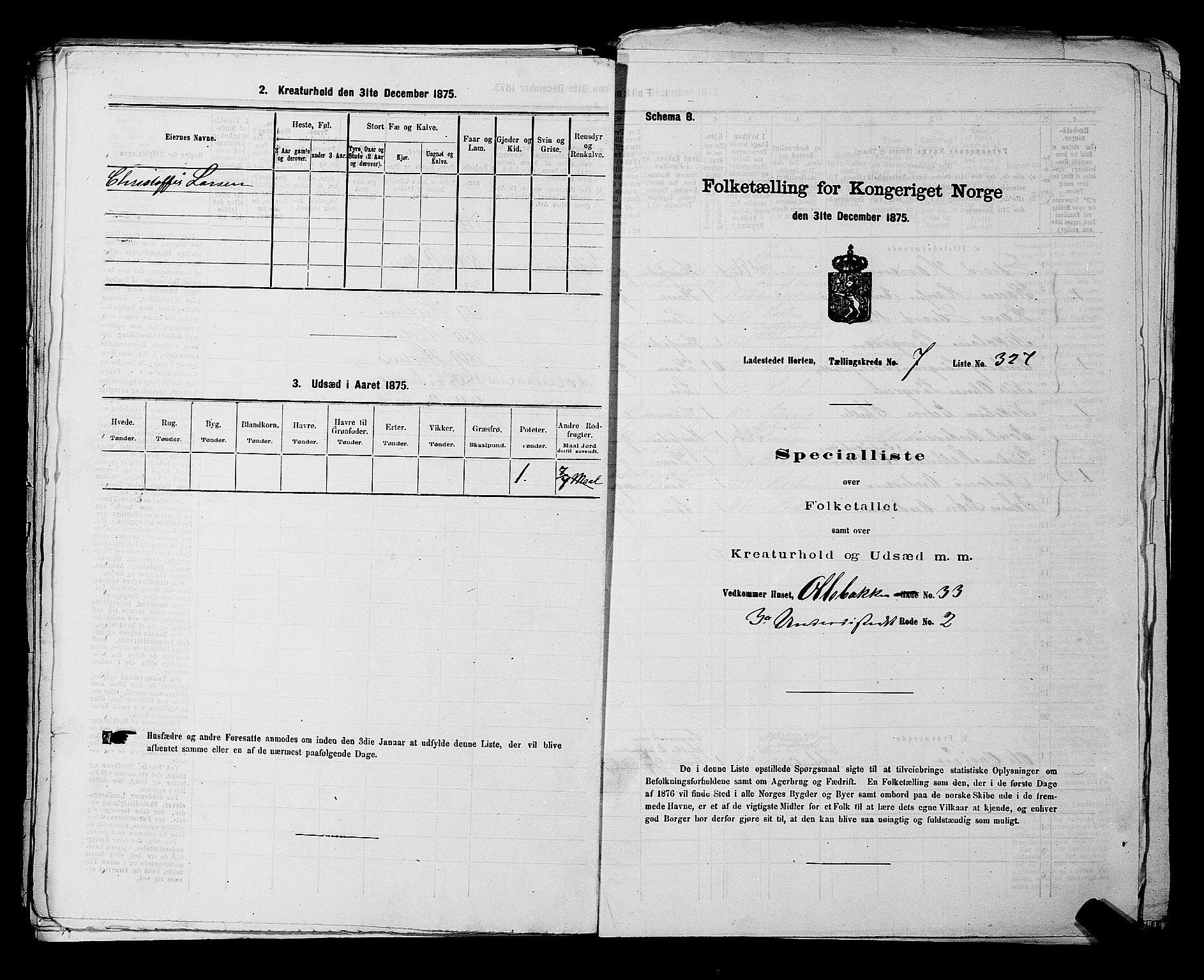 SAKO, 1875 census for 0703P Horten, 1875, p. 734