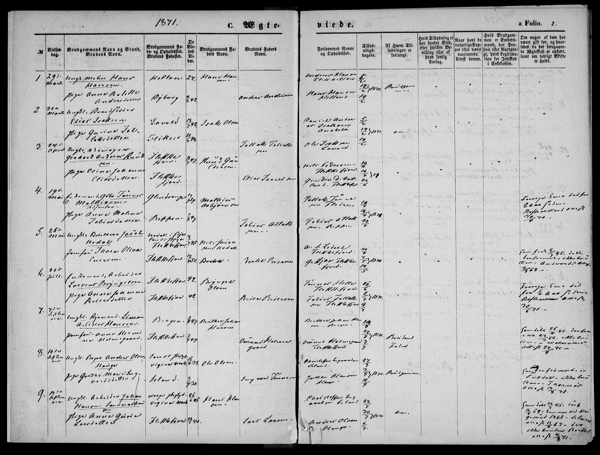 Flekkefjord sokneprestkontor, SAK/1111-0012/F/Fa/Fac/L0006: Parish register (official) no. A 6, 1871-1874, p. 2