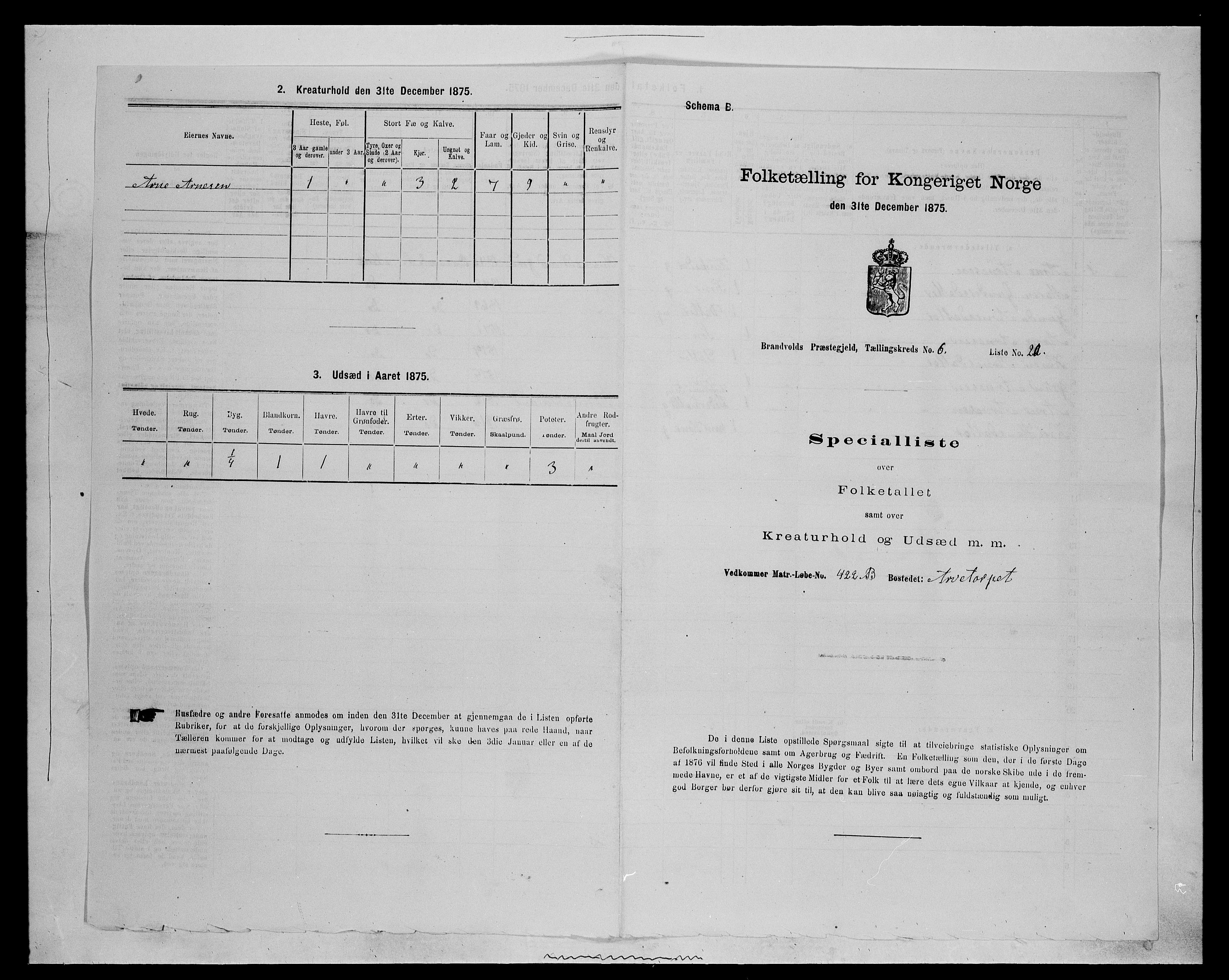 SAH, 1875 census for 0422P Brandval, 1875, p. 1050