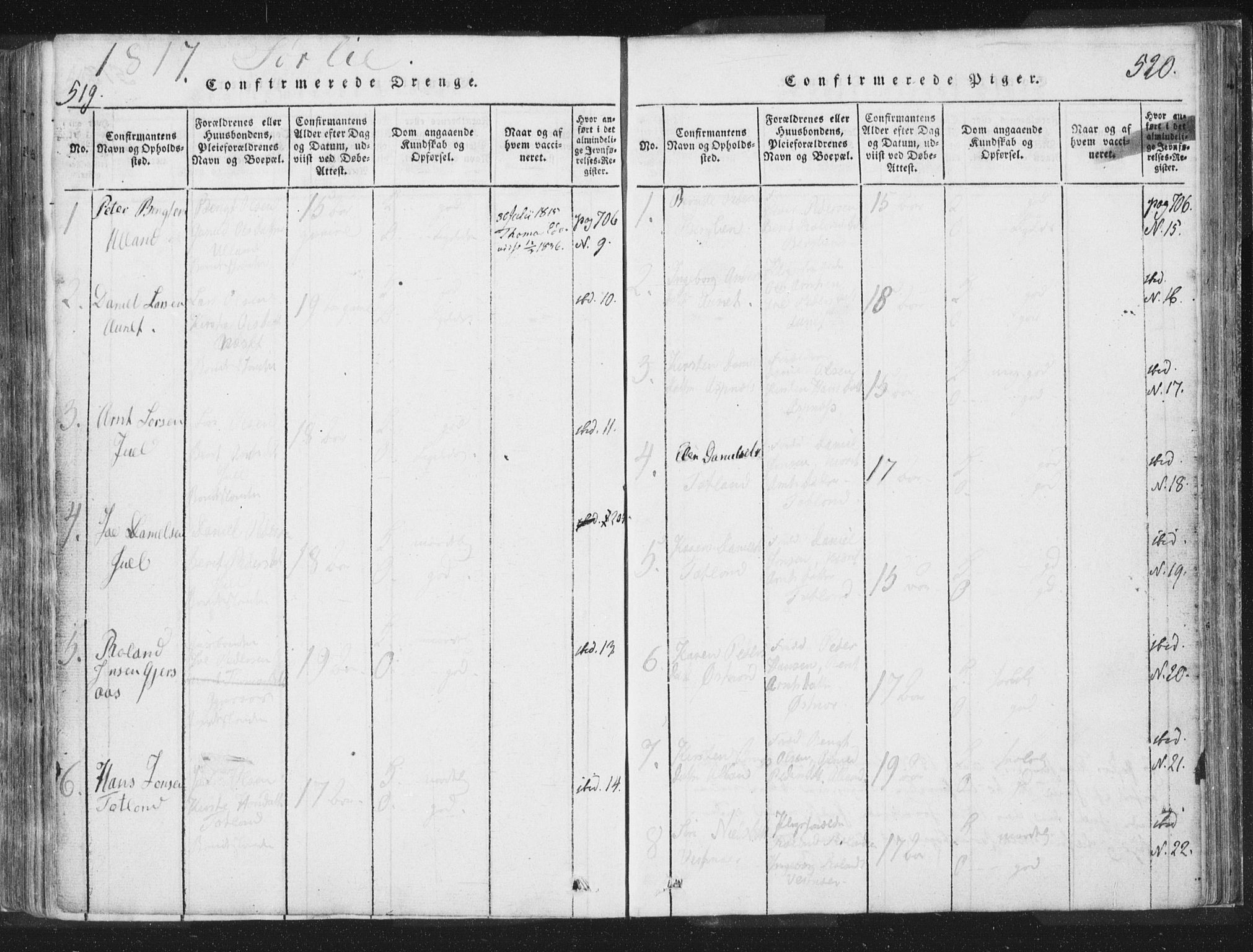 Ministerialprotokoller, klokkerbøker og fødselsregistre - Nord-Trøndelag, SAT/A-1458/755/L0491: Parish register (official) no. 755A01 /2, 1817-1864, p. 519-520