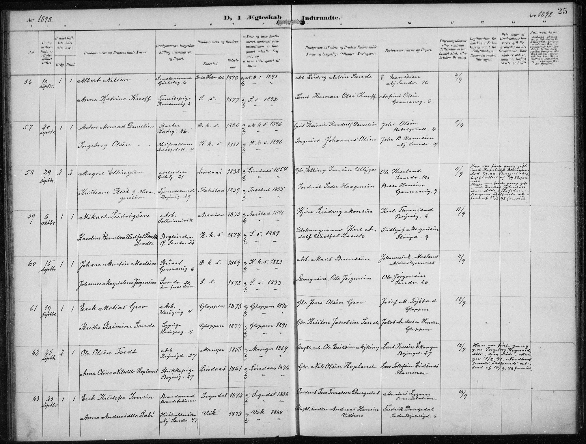 Sandviken Sokneprestembete, AV/SAB-A-77601/H/Ha/L0014: Parish register (official) no. D 1, 1896-1911, p. 25