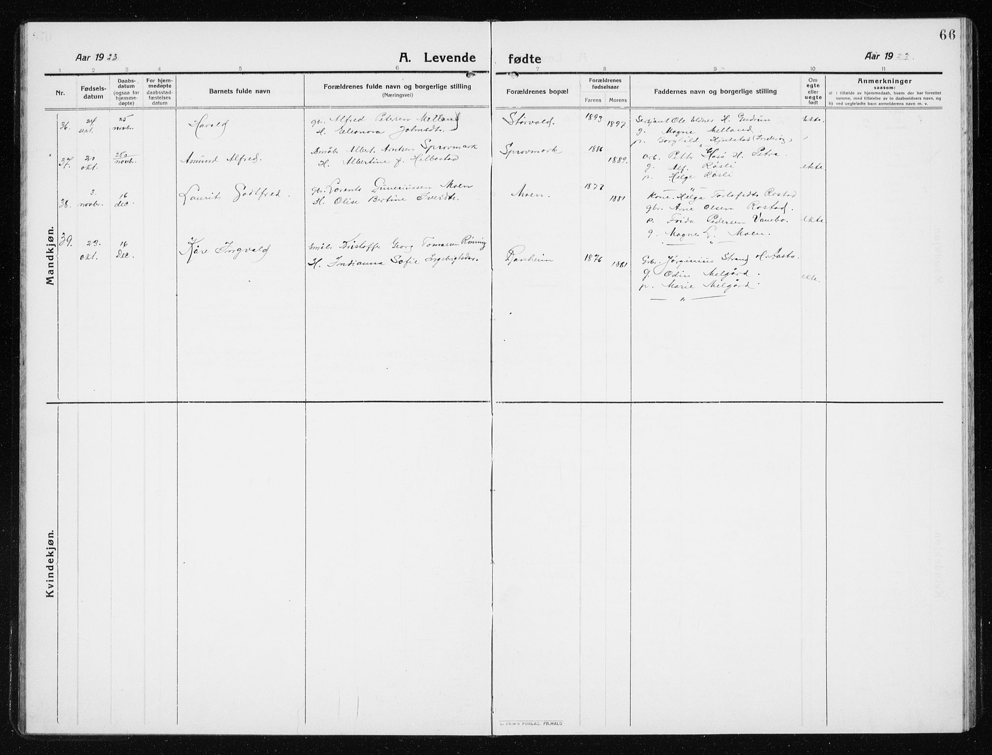 Ministerialprotokoller, klokkerbøker og fødselsregistre - Nord-Trøndelag, AV/SAT-A-1458/741/L0402: Parish register (copy) no. 741C03, 1911-1926, p. 66