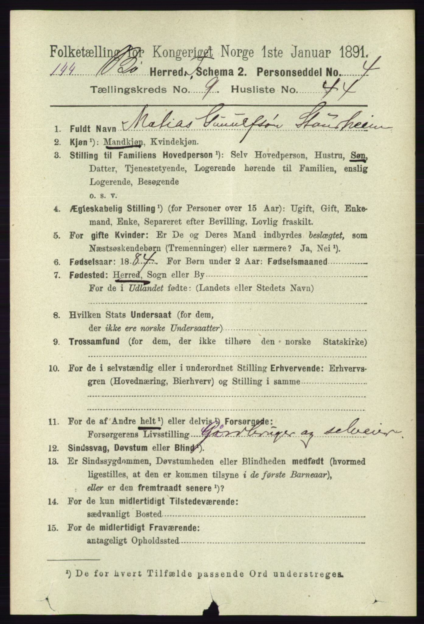 RA, 1891 census for 0821 Bø, 1891, p. 3151