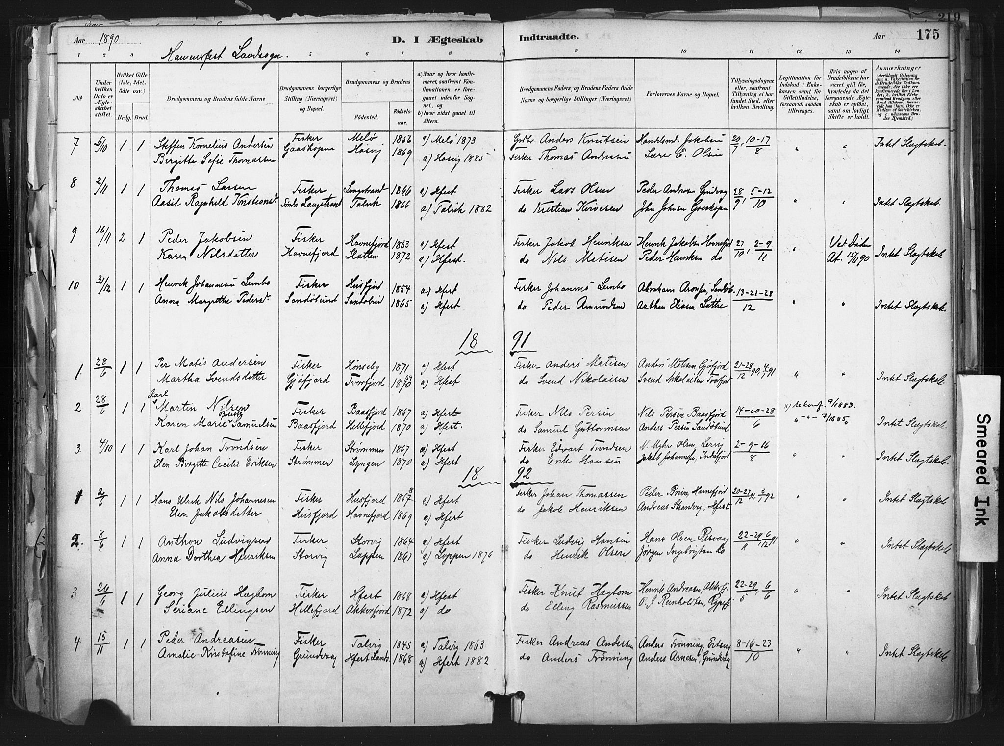 Hammerfest sokneprestkontor, SATØ/S-1347: Parish register (official) no. 11 /1, 1885-1897, p. 175