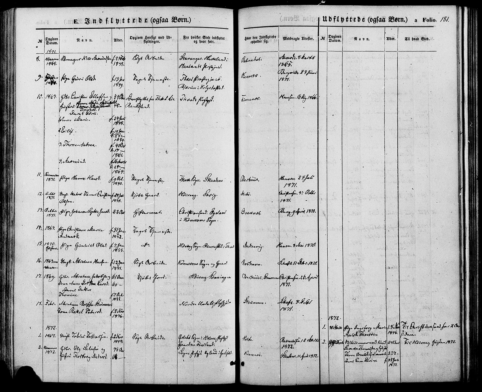 Oddernes sokneprestkontor, SAK/1111-0033/F/Fa/Fab/L0001: Parish register (official) no. A 1, 1865-1884, p. 181