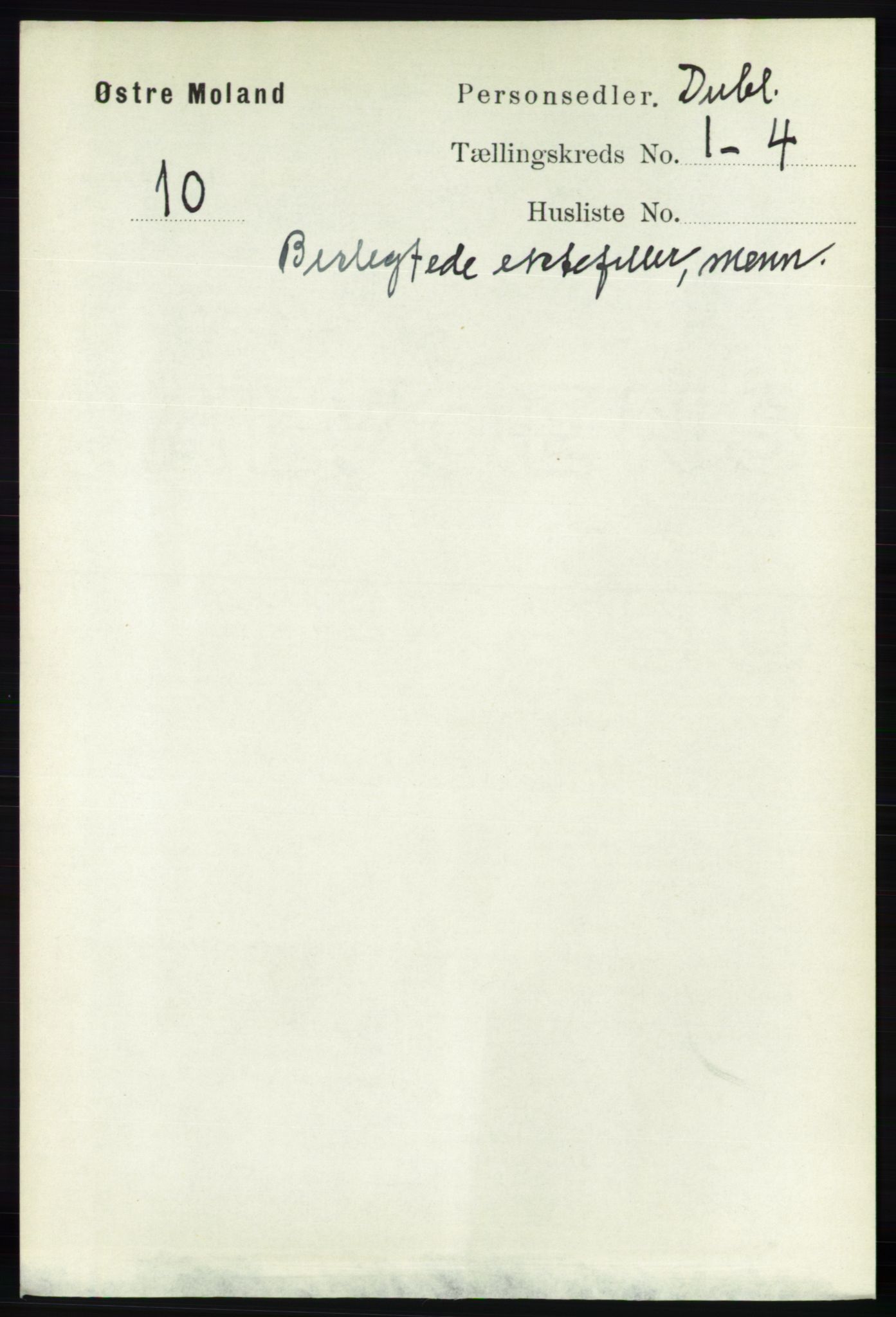 RA, Census 1891 for Nedenes amt: Gjenparter av personsedler for beslektede ektefeller, menn, 1891, p. 457