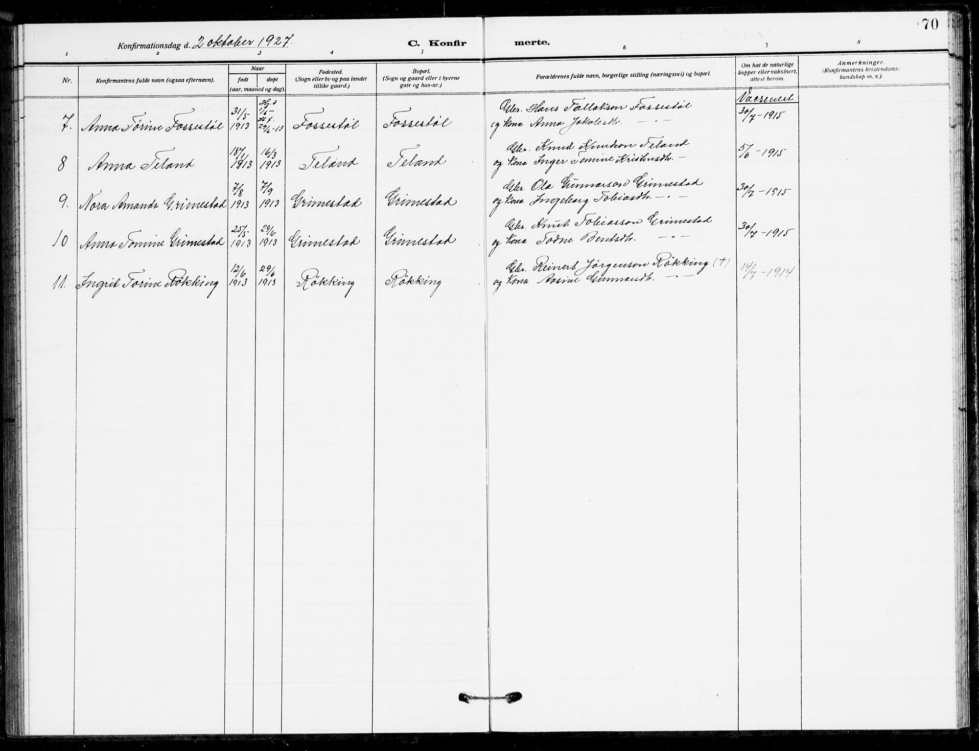 Holum sokneprestkontor, AV/SAK-1111-0022/F/Fb/Fbc/L0004: Parish register (copy) no. B 4, 1908-1930, p. 70