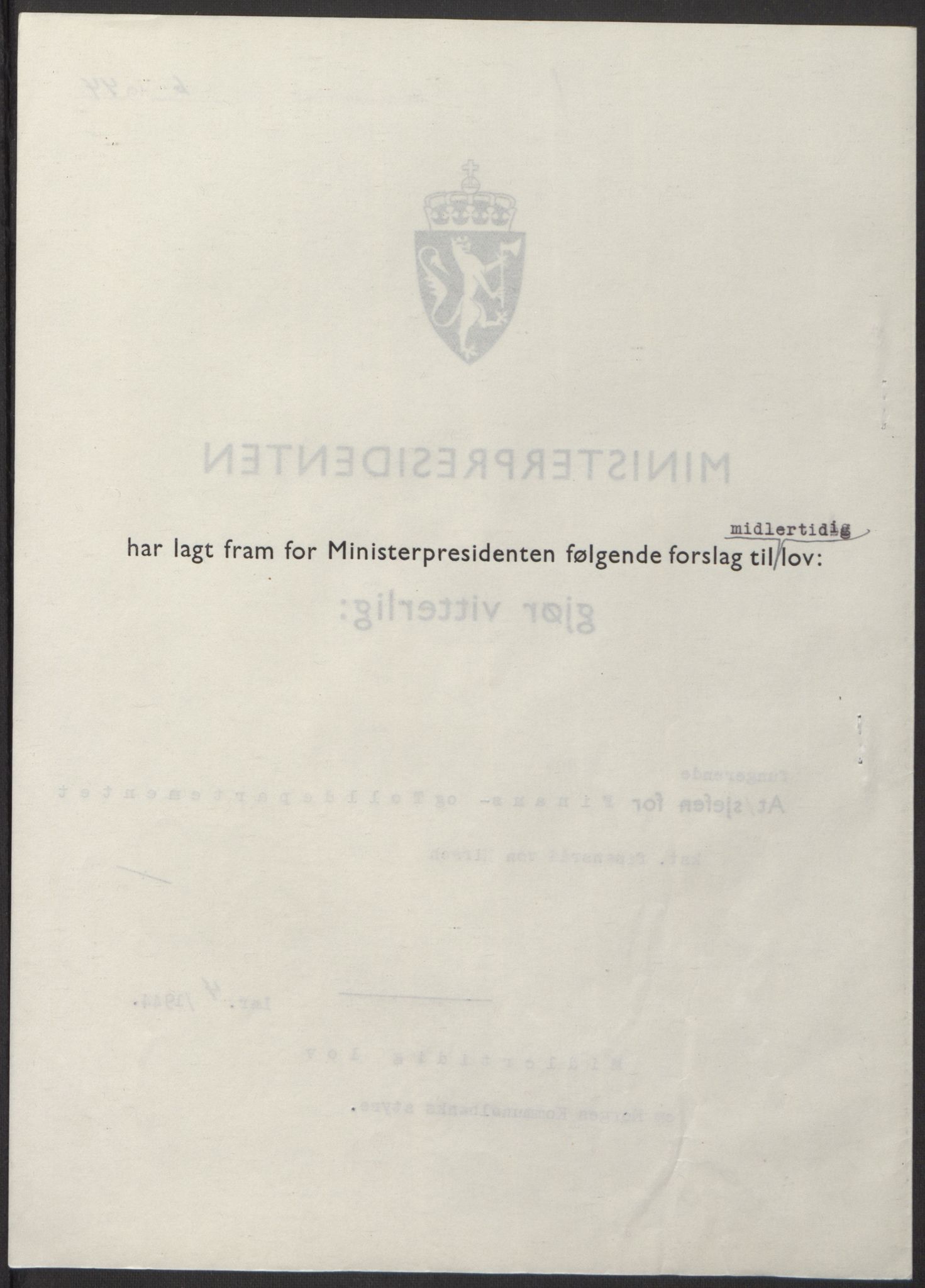 NS-administrasjonen 1940-1945 (Statsrådsekretariatet, de kommisariske statsråder mm), AV/RA-S-4279/D/Db/L0100: Lover, 1944, p. 18