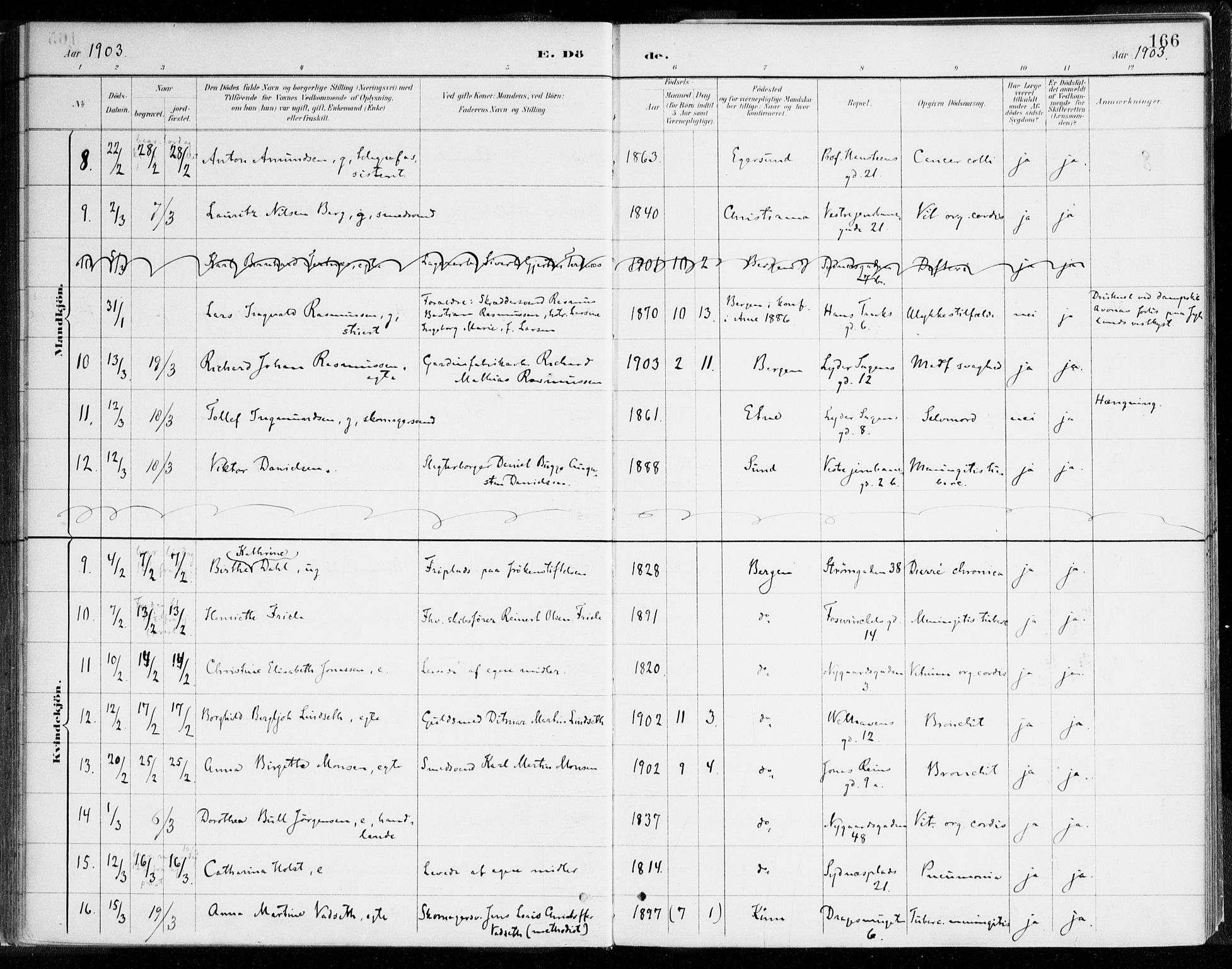 Johanneskirken sokneprestembete, SAB/A-76001/H/Haa/L0019: Parish register (official) no. E 1, 1885-1915, p. 166