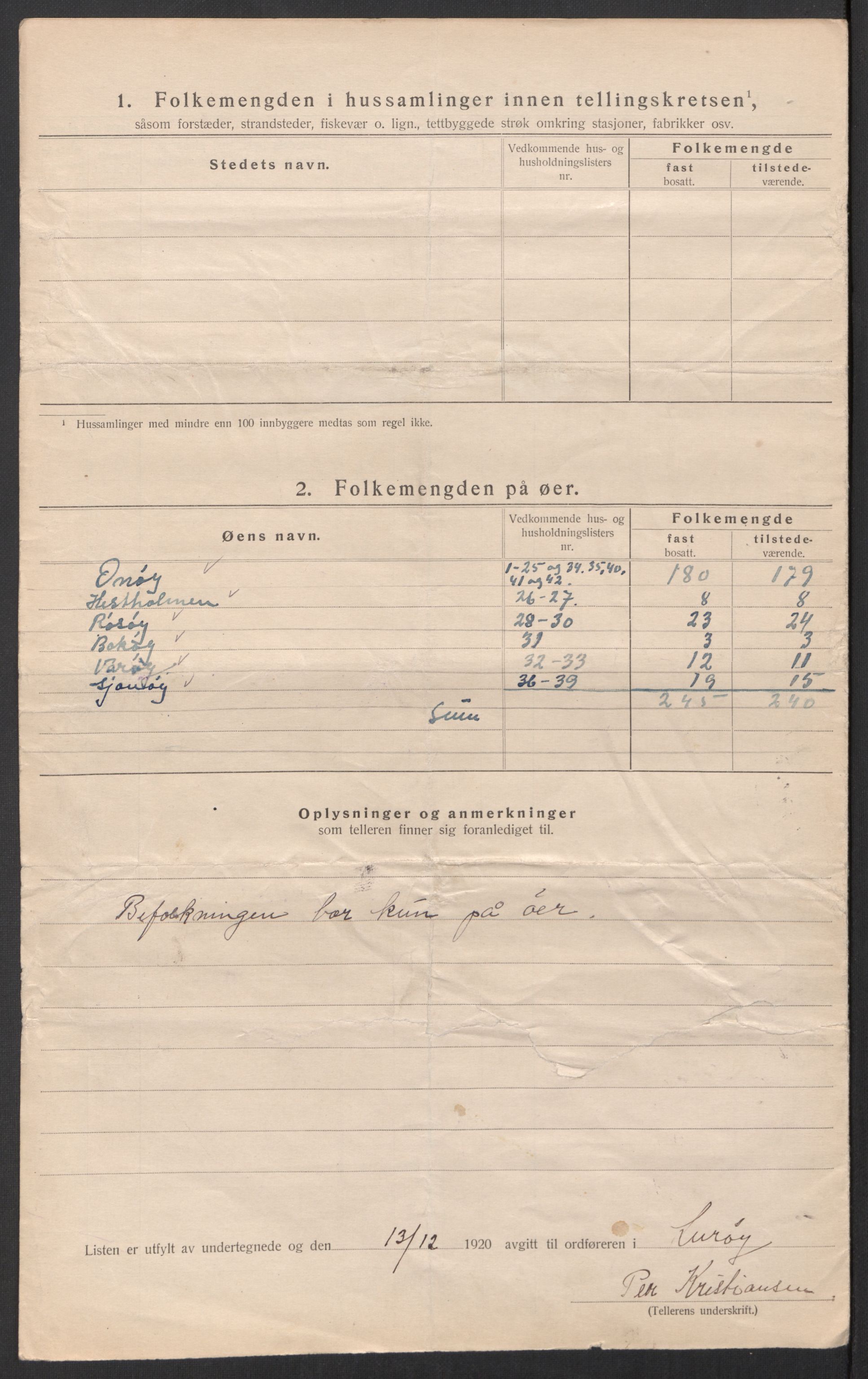 SAT, 1920 census for Lurøy, 1920, p. 27