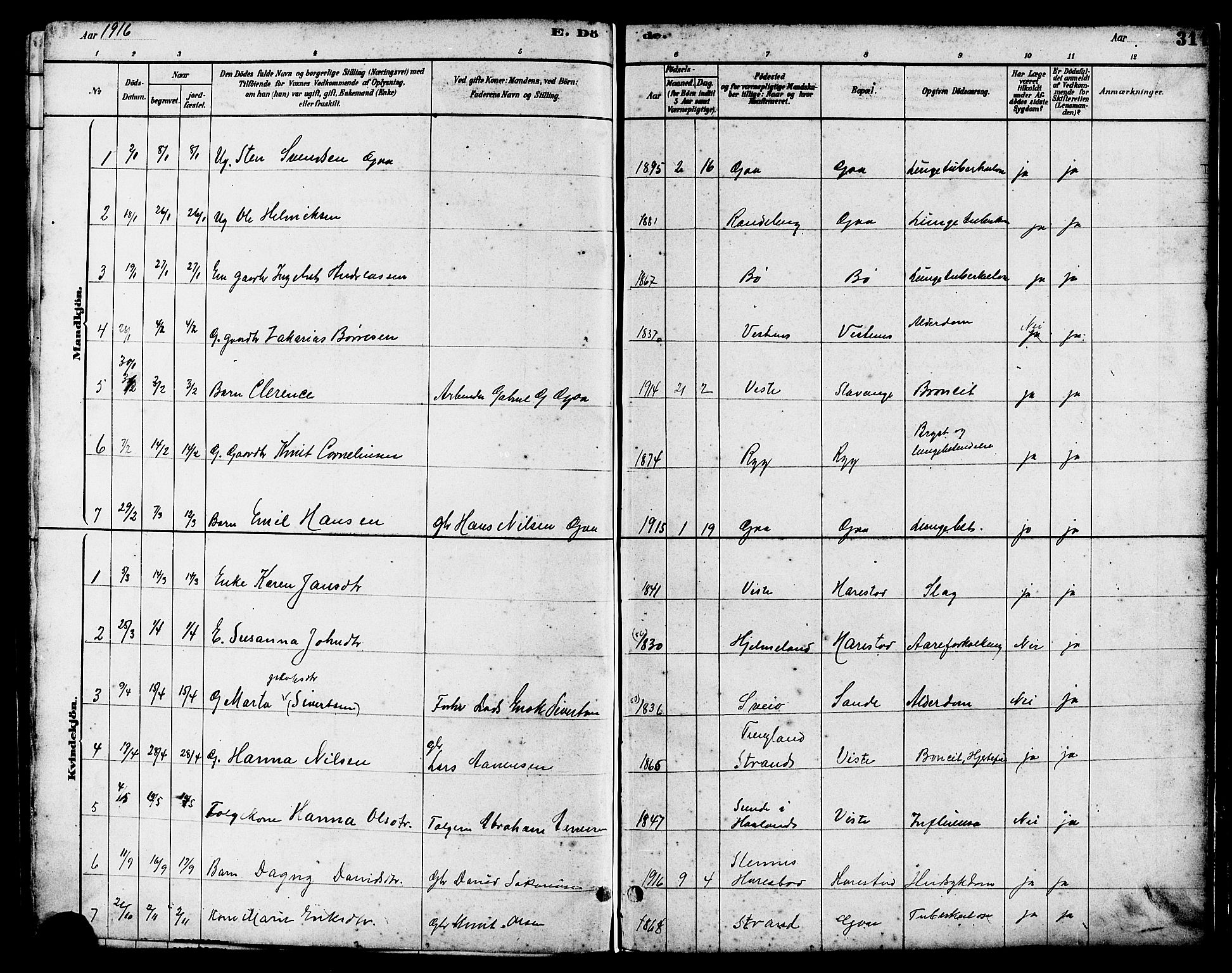 Hetland sokneprestkontor, SAST/A-101826/30/30BB/L0006: Parish register (copy) no. B 6, 1878-1921, p. 311
