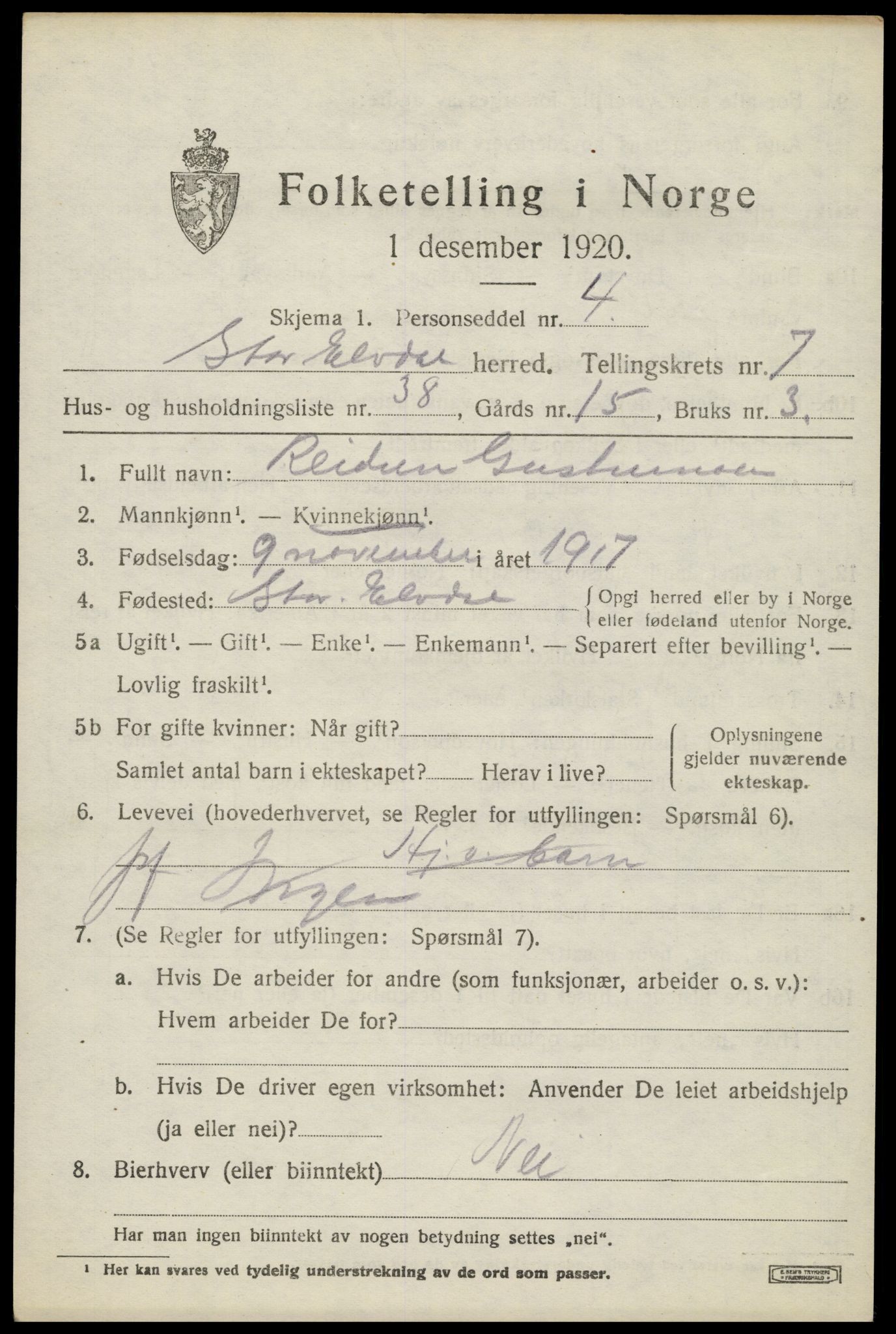 SAH, 1920 census for Stor-Elvdal, 1920, p. 6230