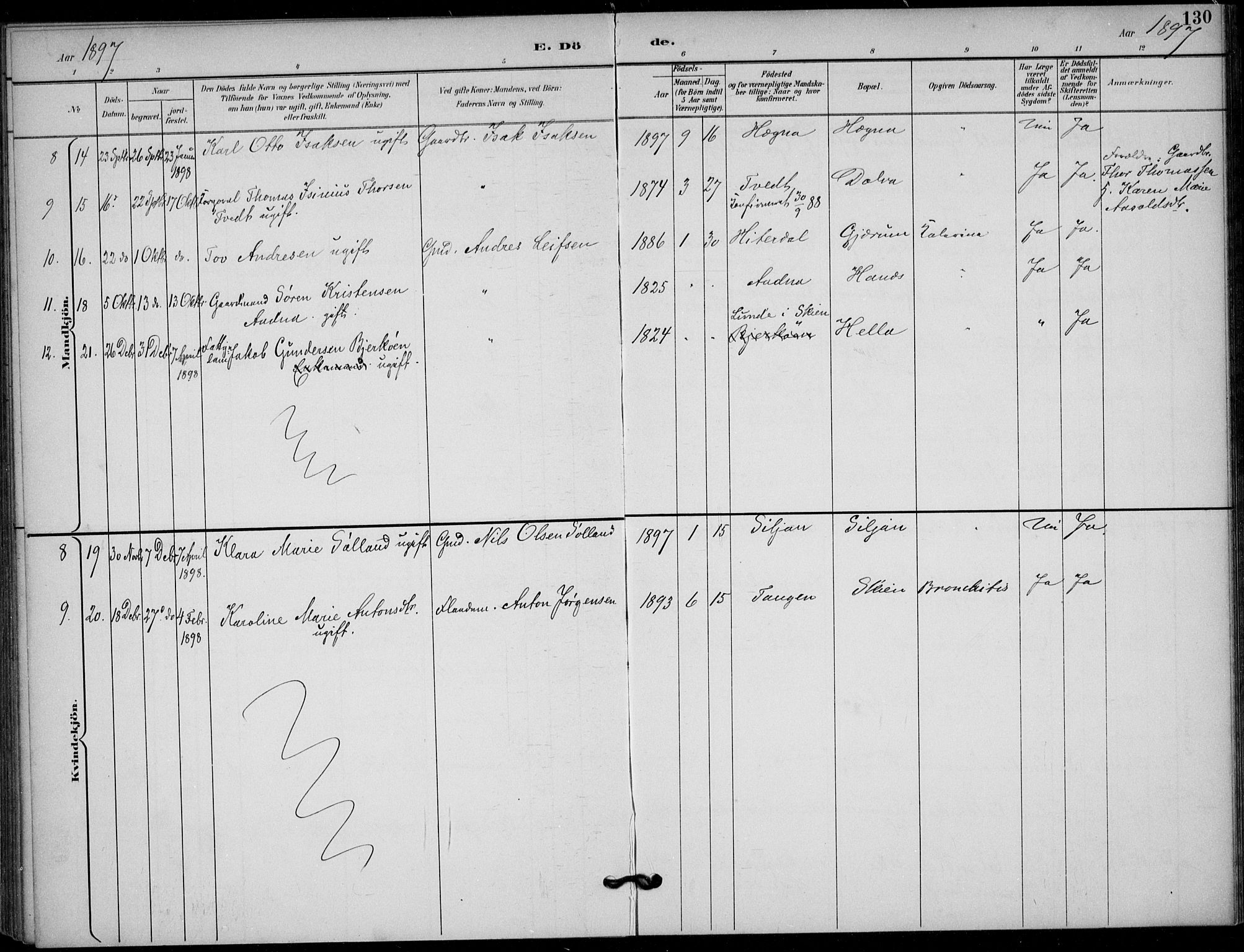 Solum kirkebøker, SAKO/A-306/F/Fb/L0002: Parish register (official) no. II 2, 1893-1901, p. 130