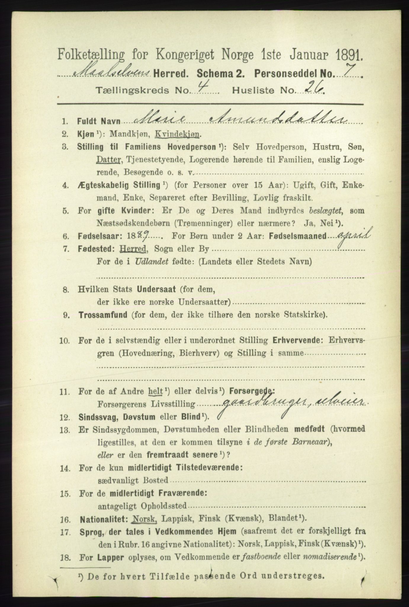 RA, 1891 census for 1924 Målselv, 1891, p. 1273