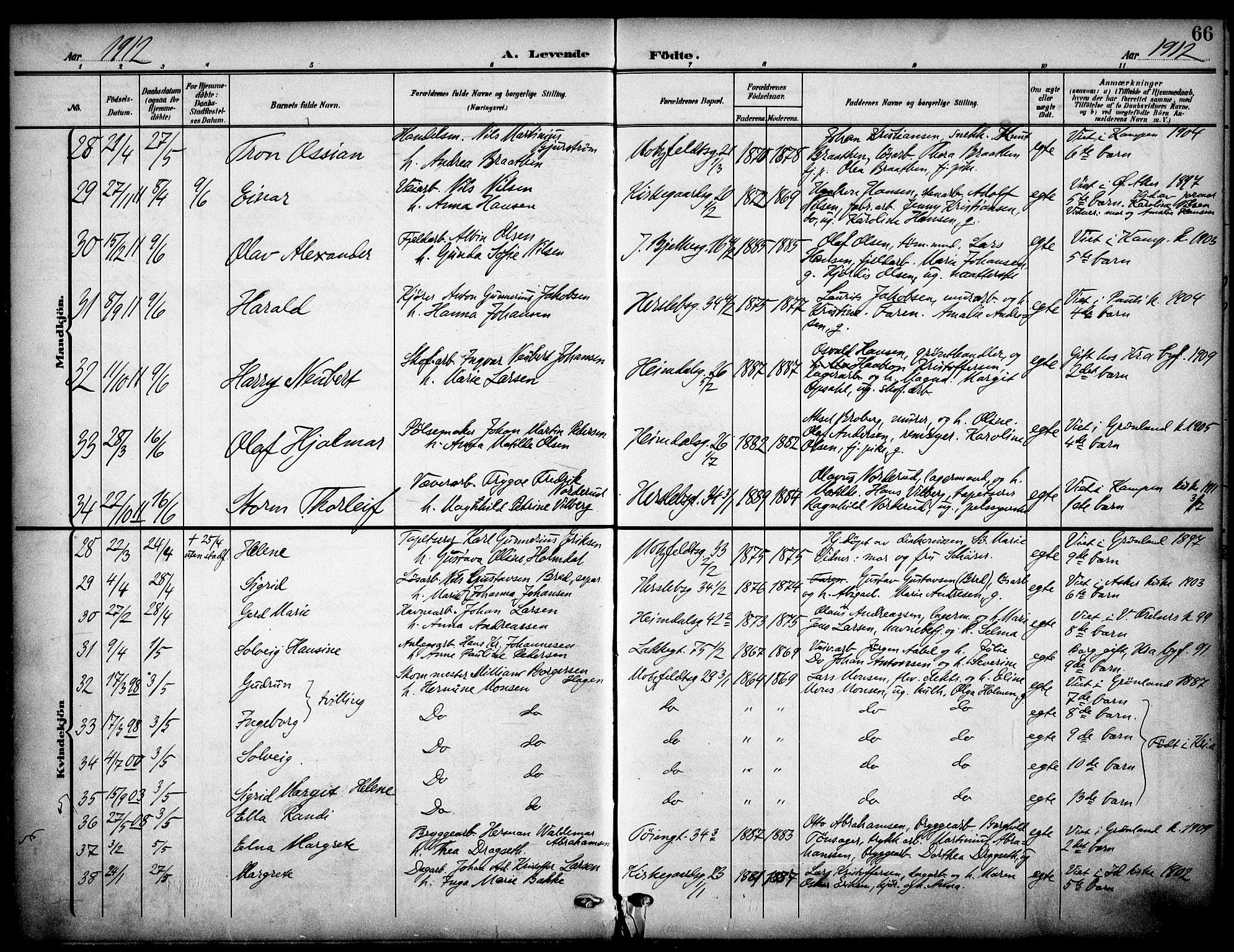 Tøyen prestekontor Kirkebøker, AV/SAO-A-10167a/F/Fa/L0001: Parish register (official) no. I 1, 1907-1916, p. 66