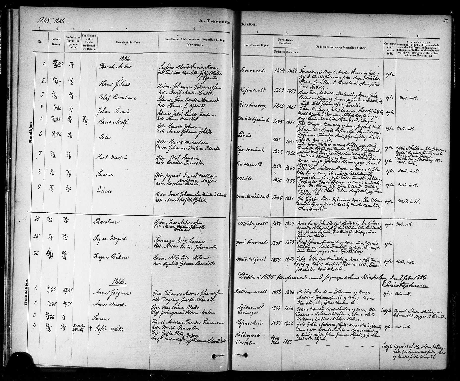Ministerialprotokoller, klokkerbøker og fødselsregistre - Nord-Trøndelag, SAT/A-1458/721/L0208: Parish register (copy) no. 721C01, 1880-1917, p. 22